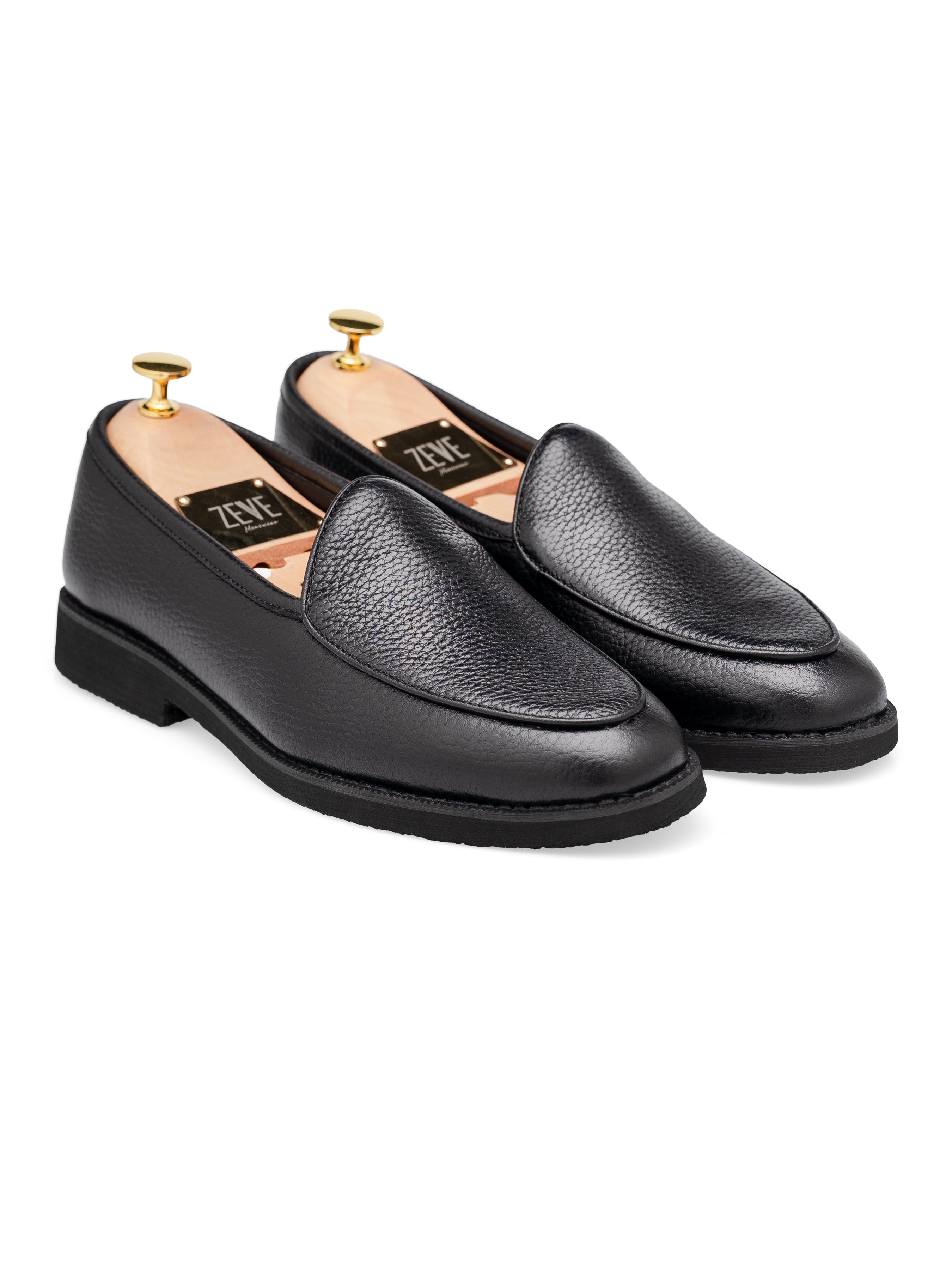 Belgian Loafer - Black Pebble Grain Leather (Crepe Sole)