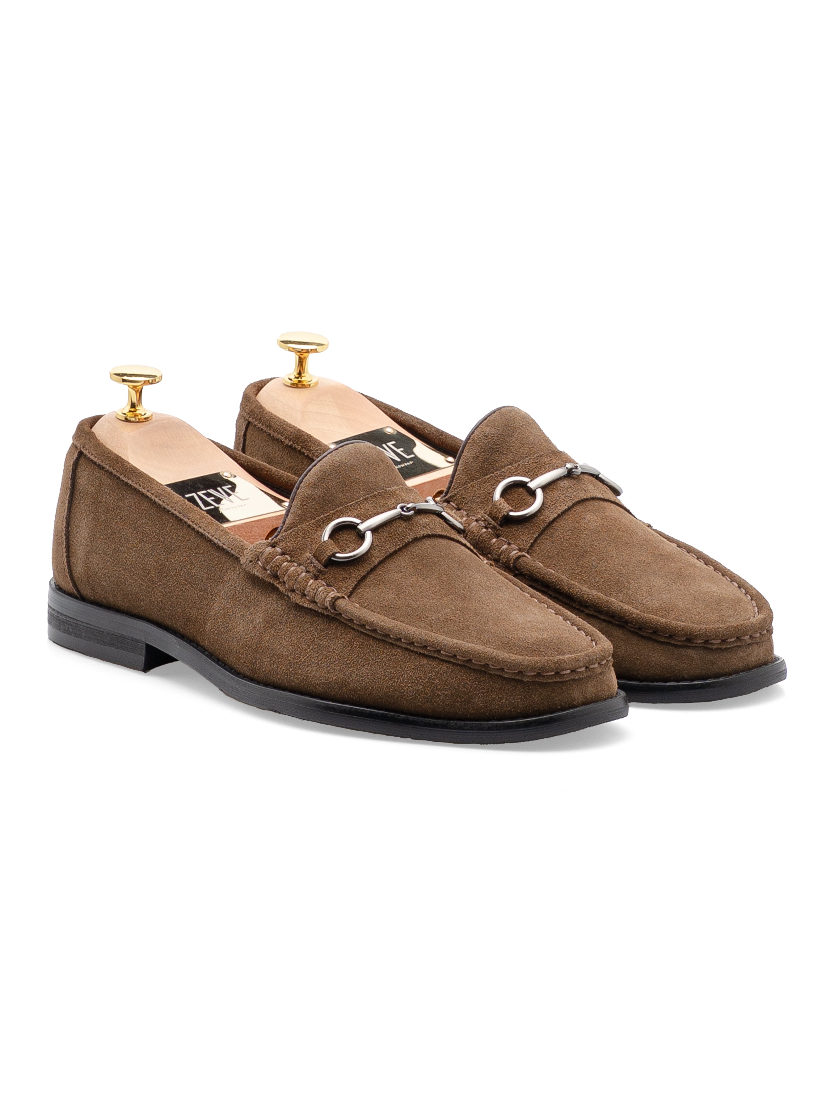 Mario Horsebit Moccasin Loafer - Khakis Suede Leather (Silver Buckle)