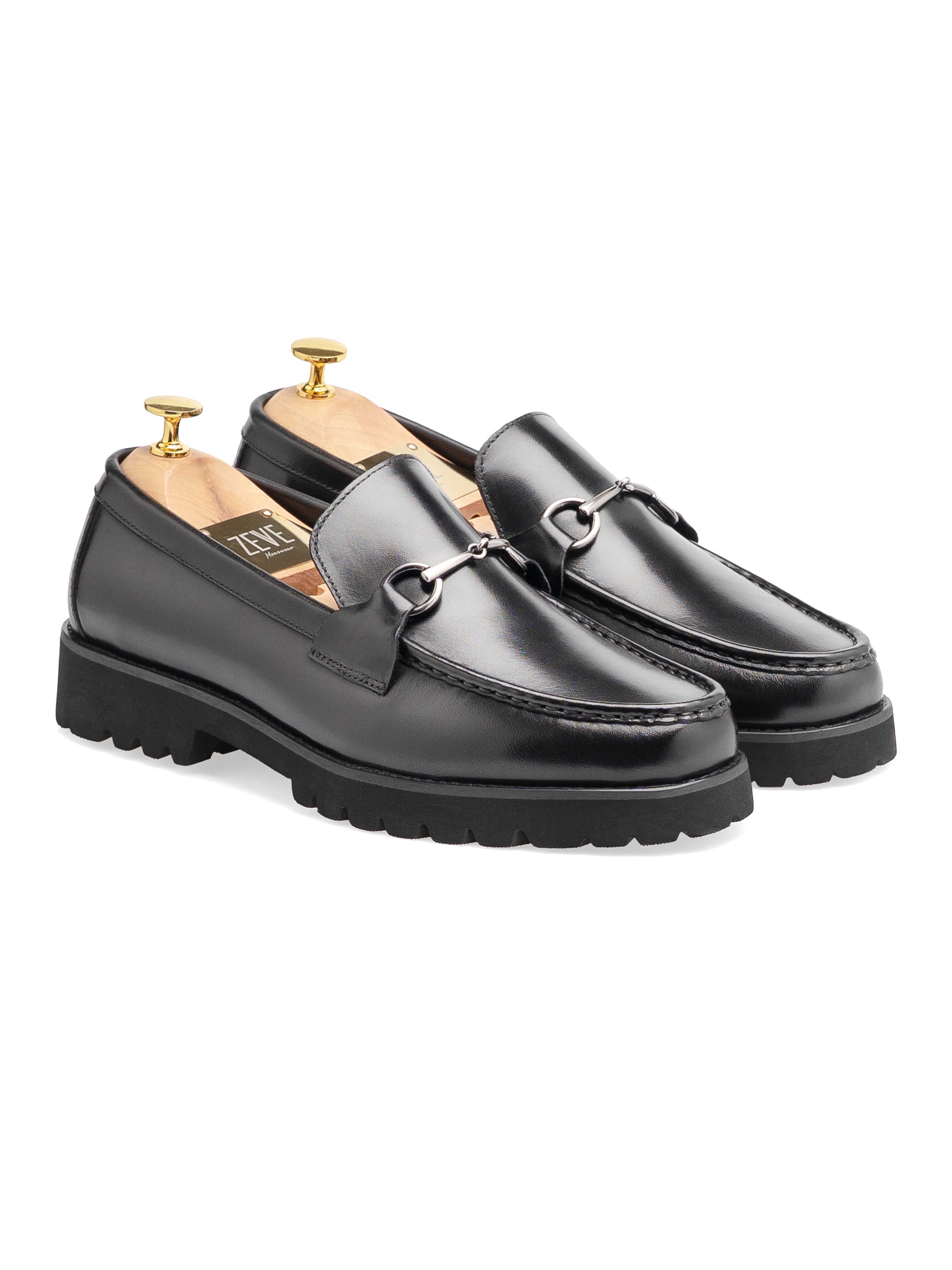 Penny Loafer Horsebit Silver Buckle- Black Leather (Eva Combat)