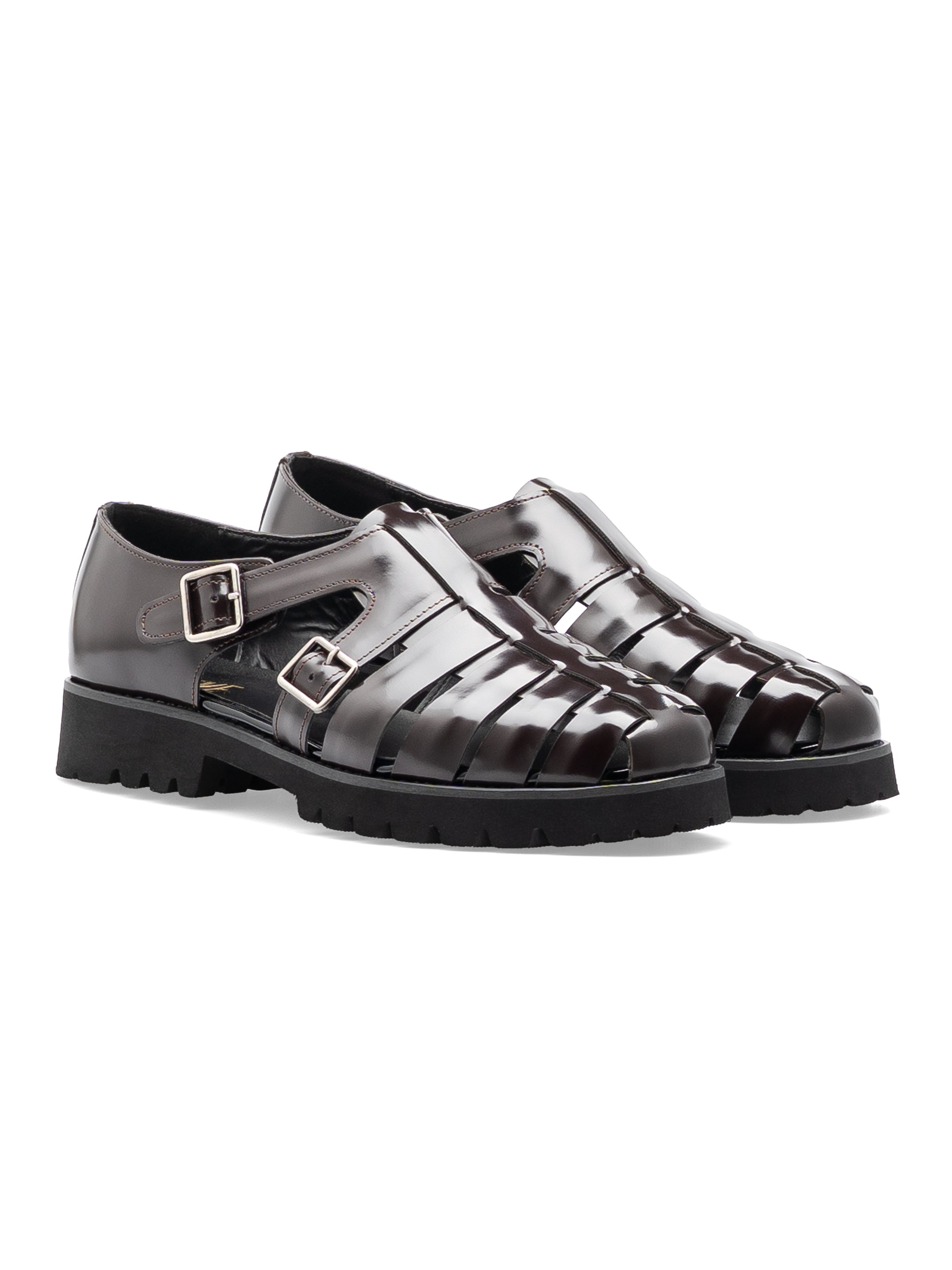 FrontVenetoSandalDarkBrownPolishedLeather_EVACombat - Zeve