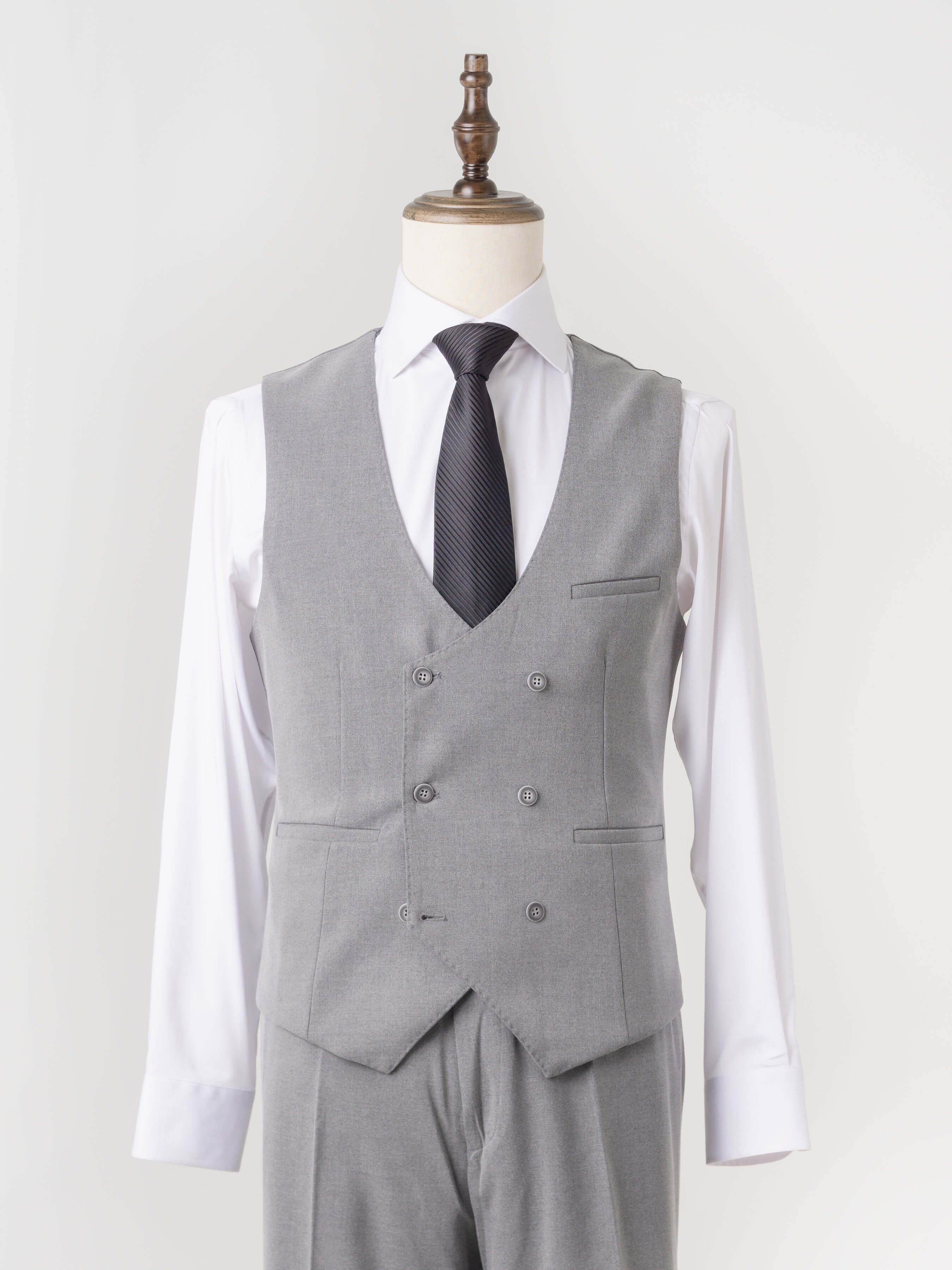 Double Row Button Vest - Grey Plain