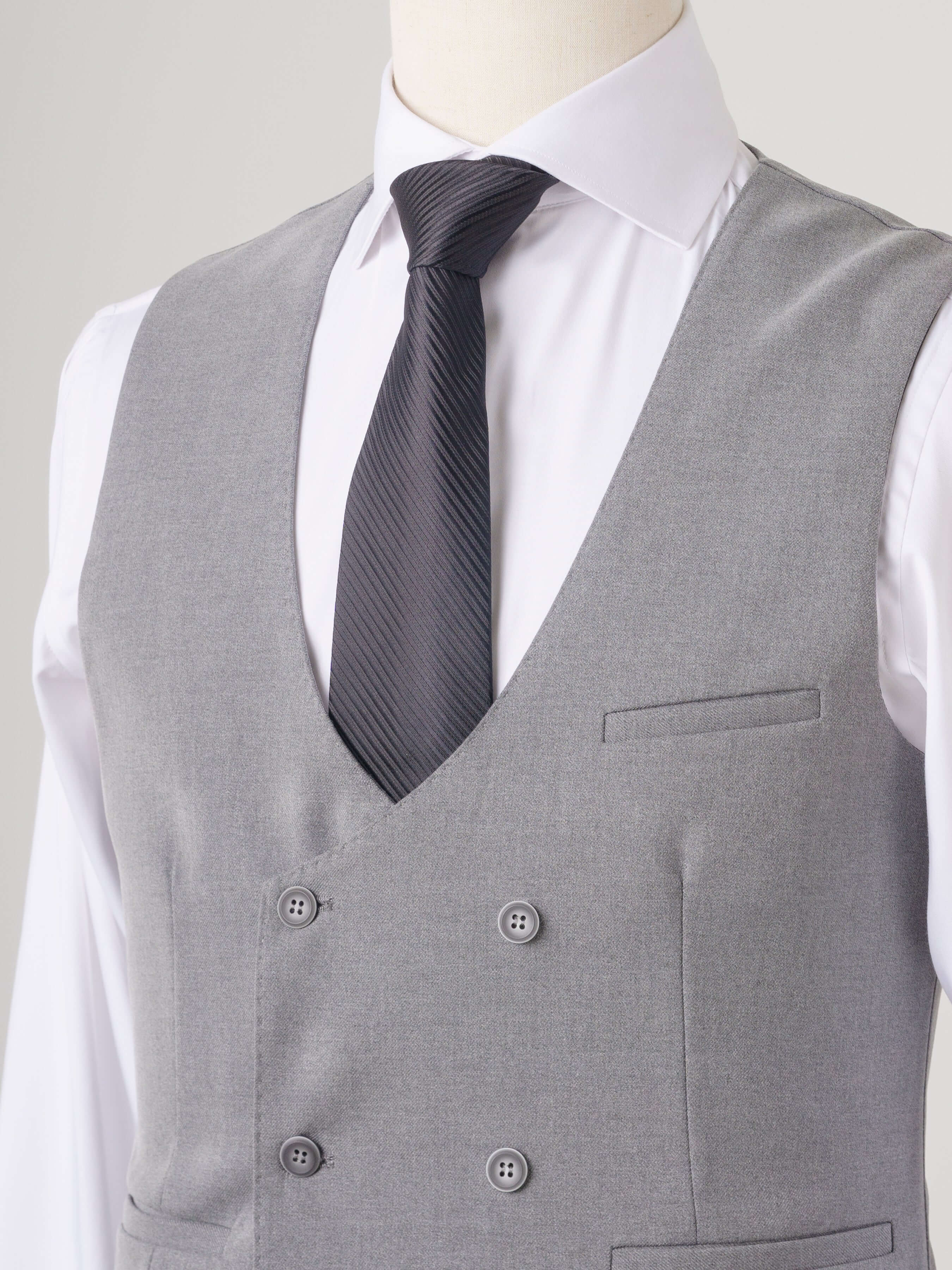 Double Row Button Vest - Grey Plain