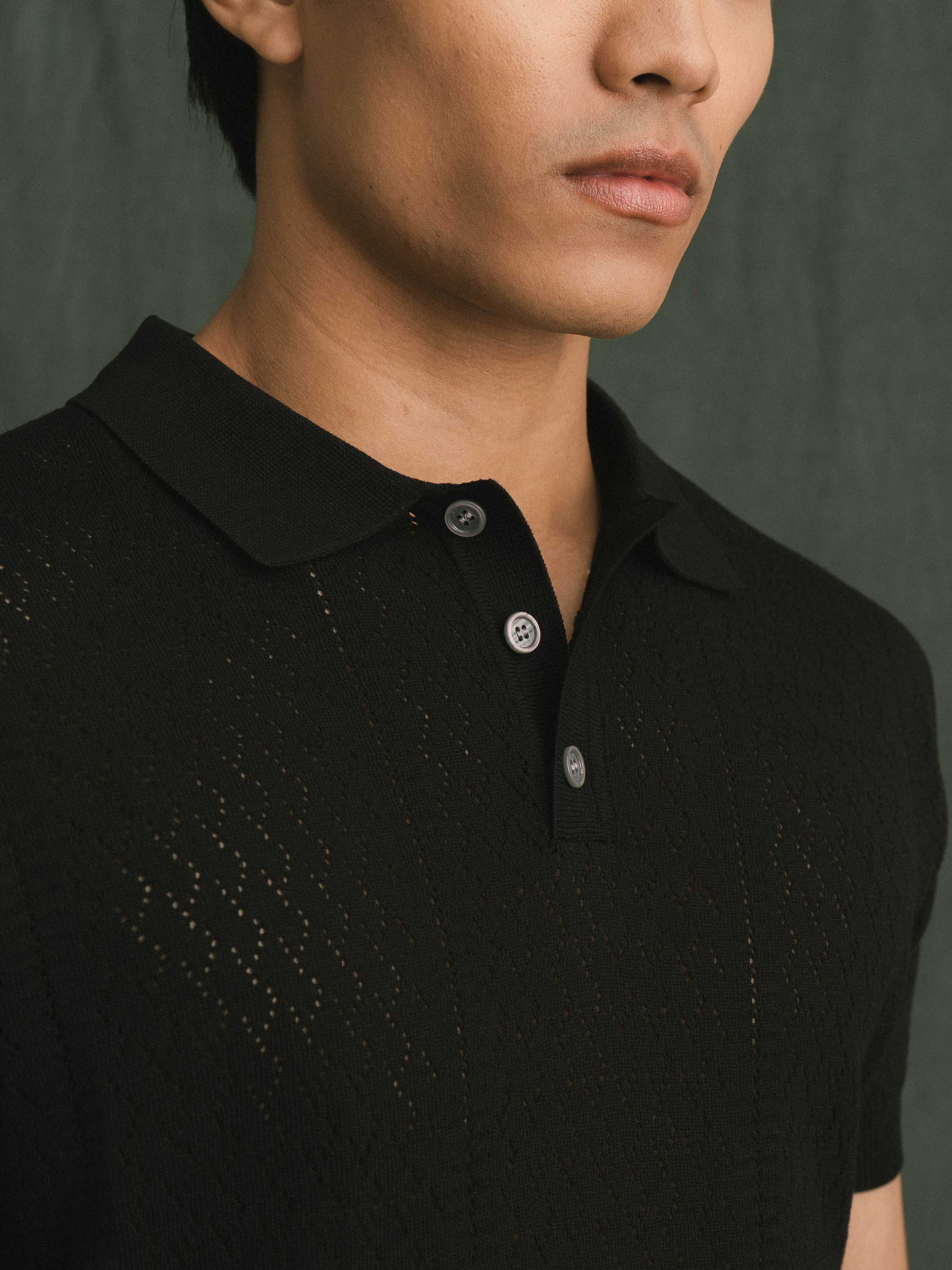 Kael Knit Polo Tee - Black