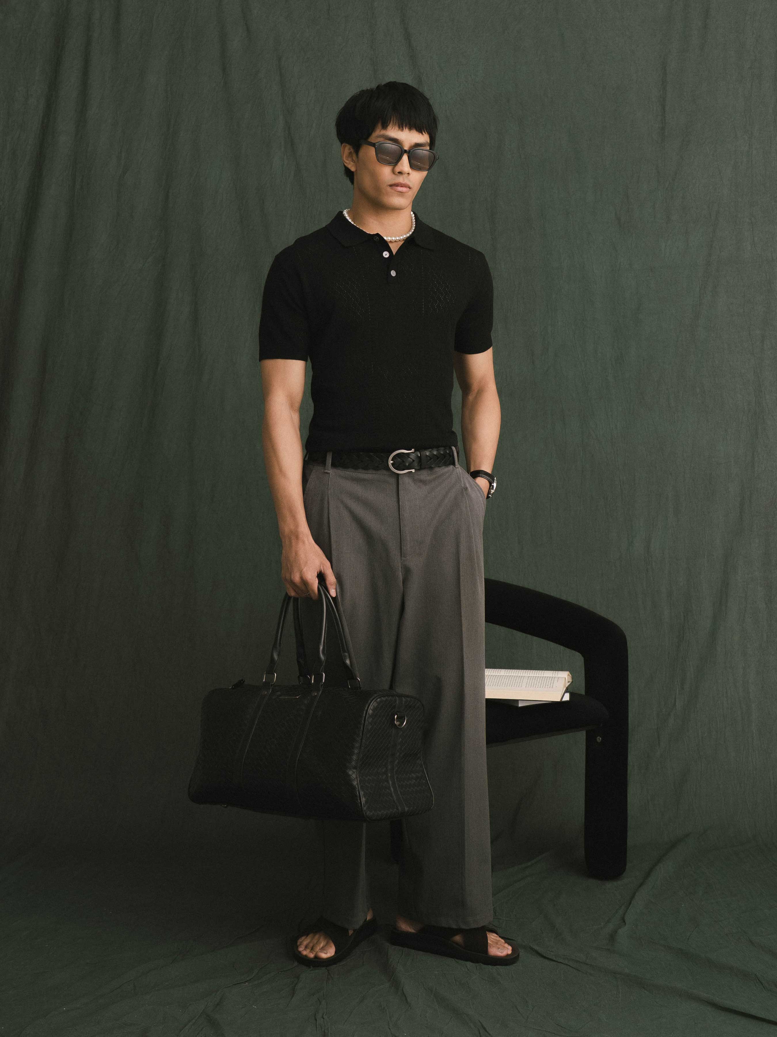 Kael Knit Polo Tee - Black