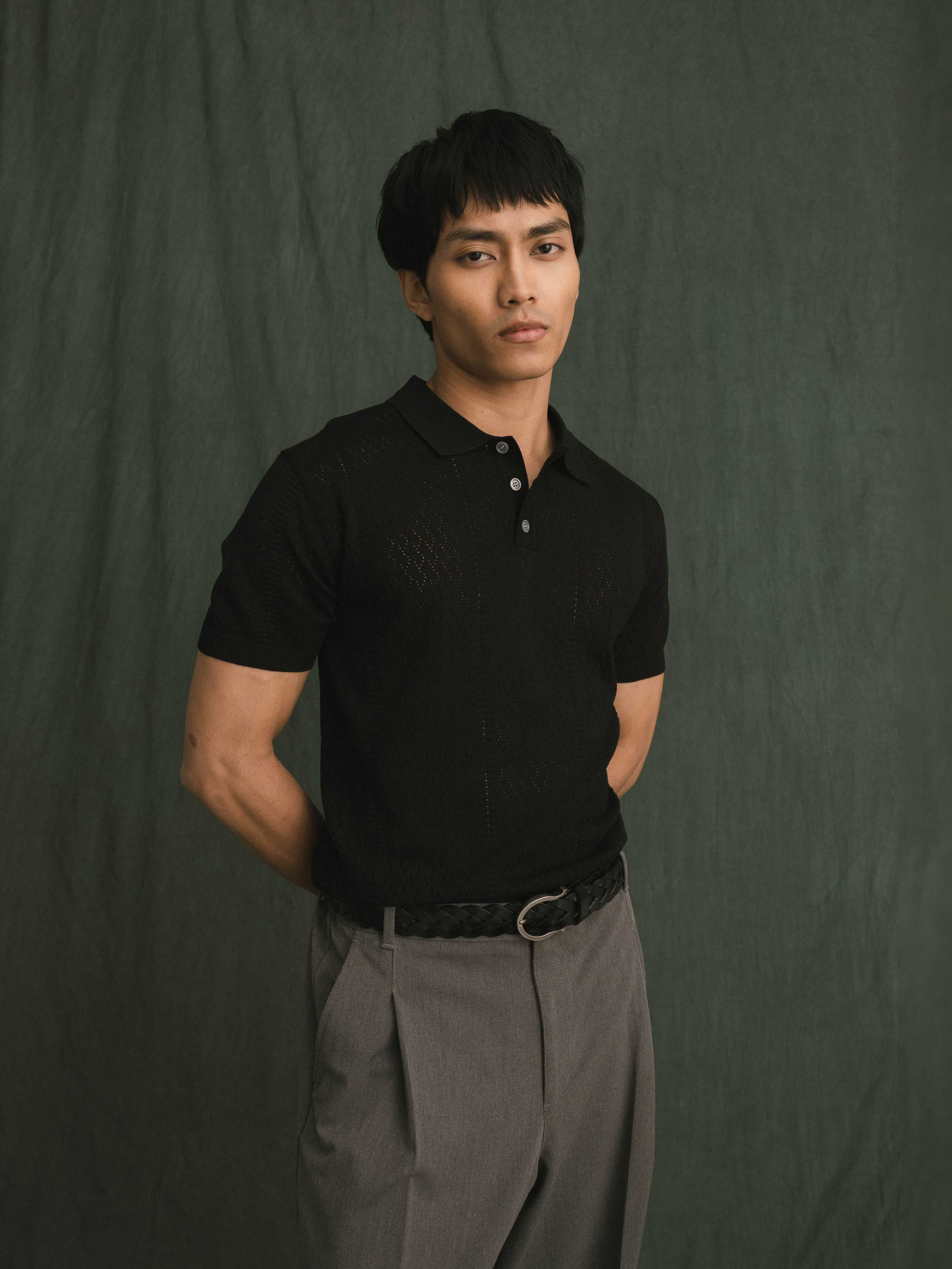 Kael Knit Polo Tee - Black