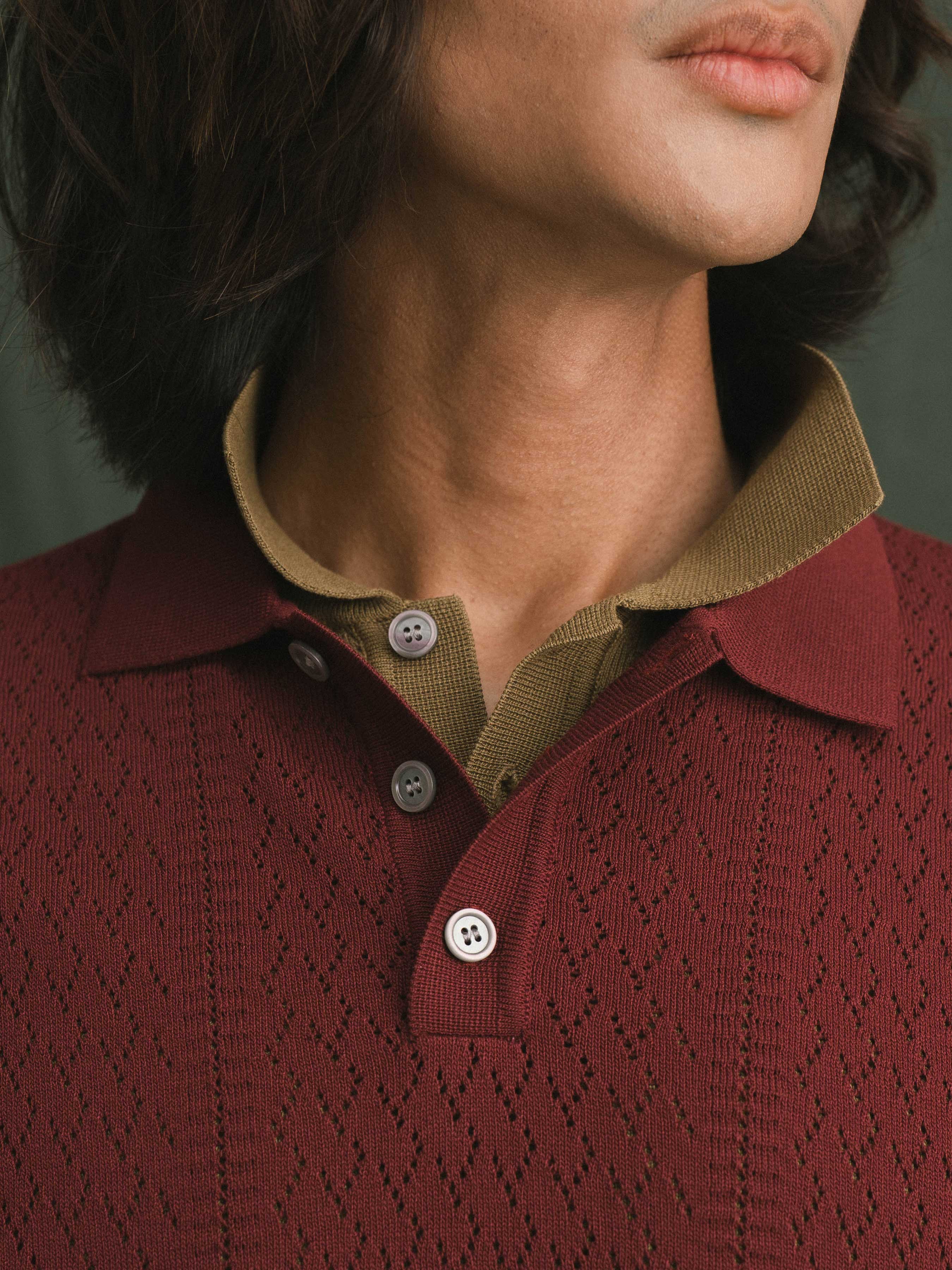 Kael Knit Polo Tee - Dark Red