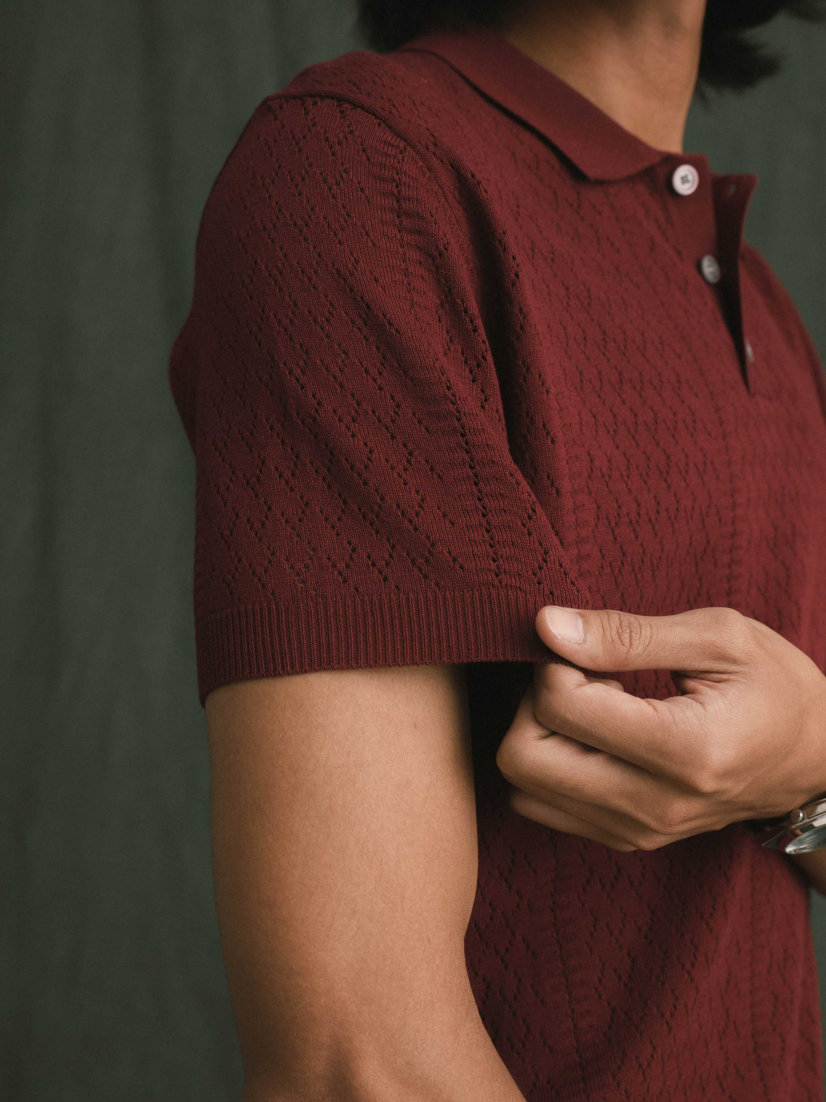 Kael Knit Polo Tee - Dark Red
