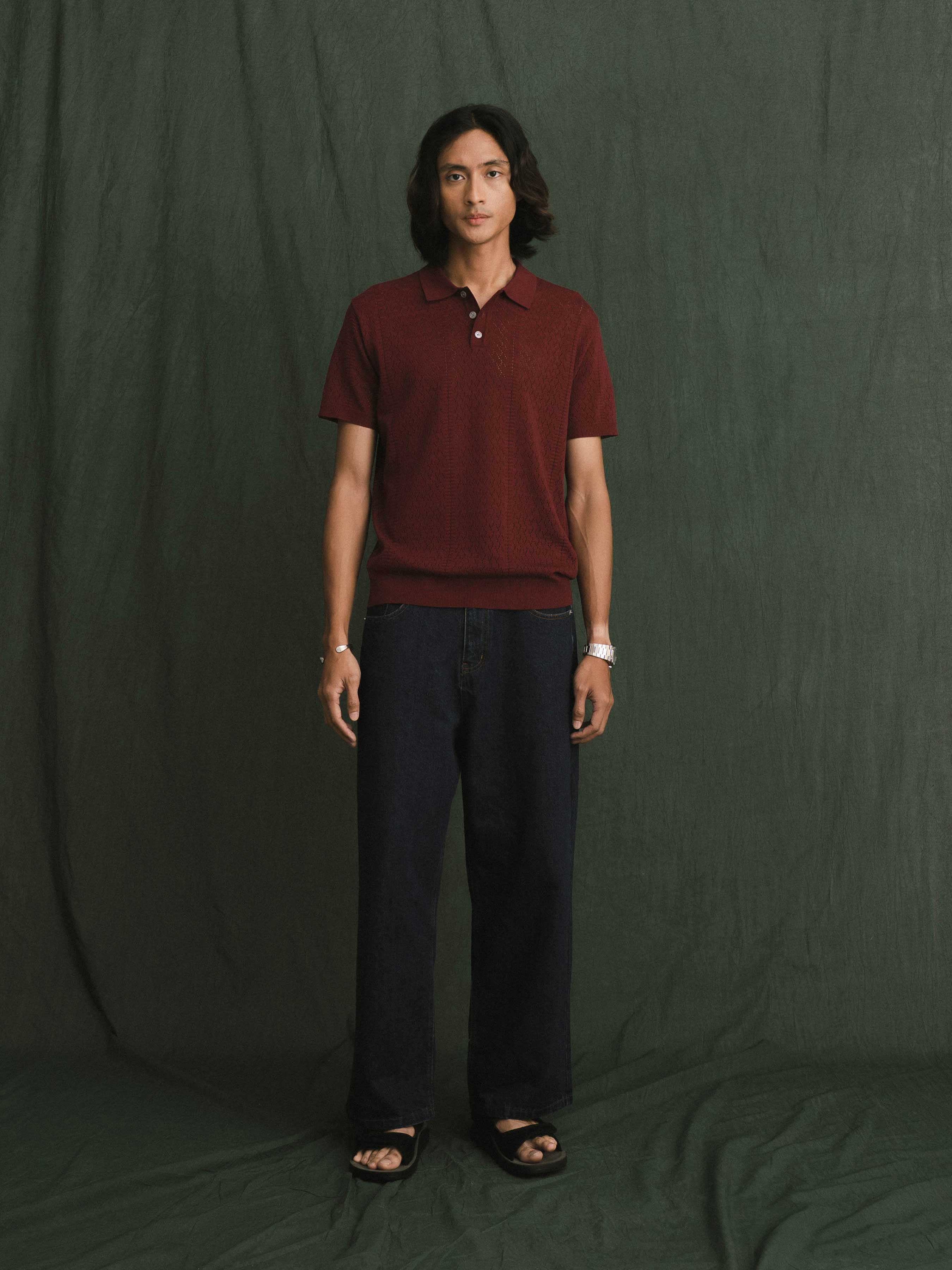 Kael Knit Polo Tee - Dark Red