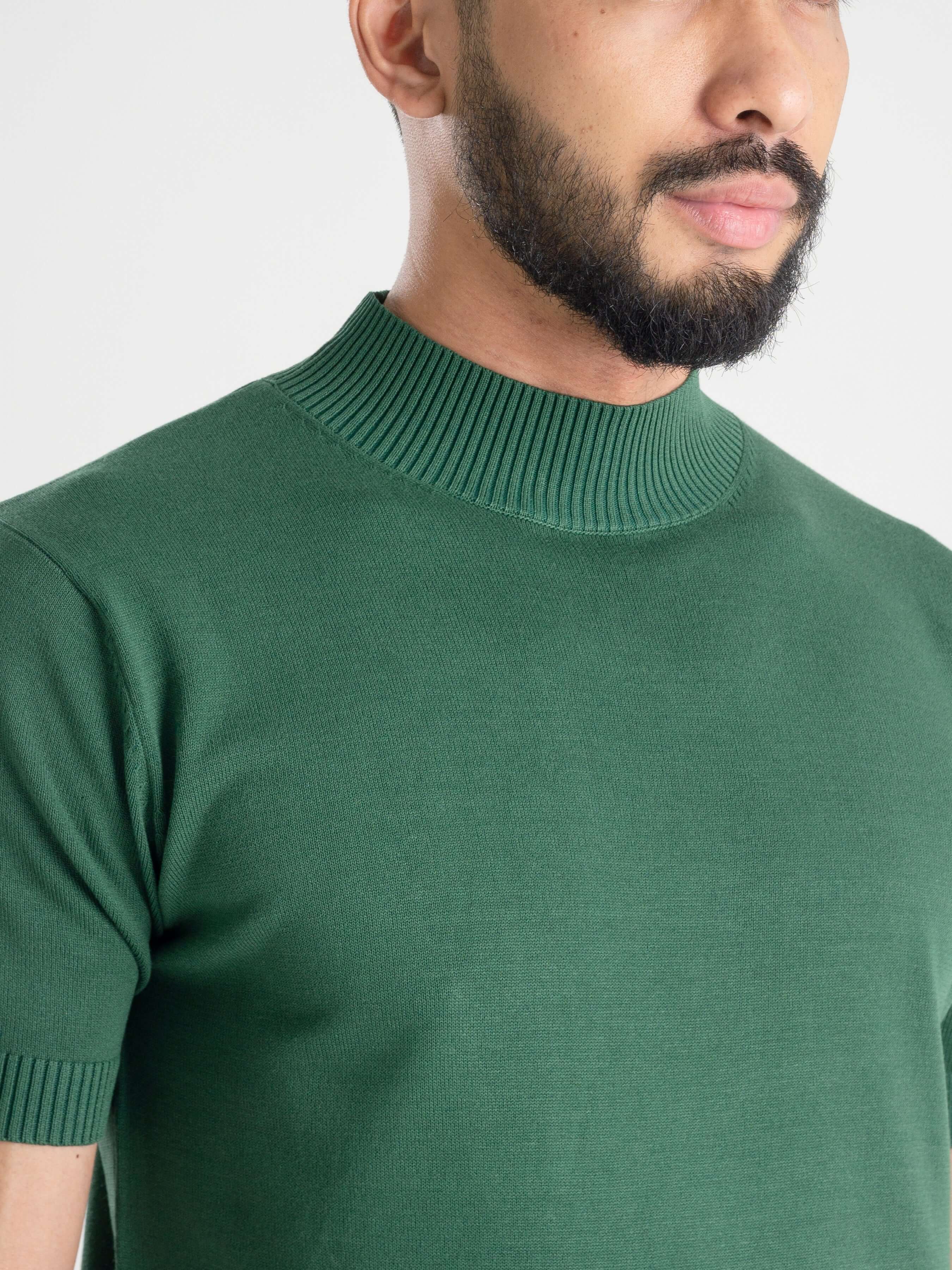 Knit Tee Ribbed Collar - Emerald Green