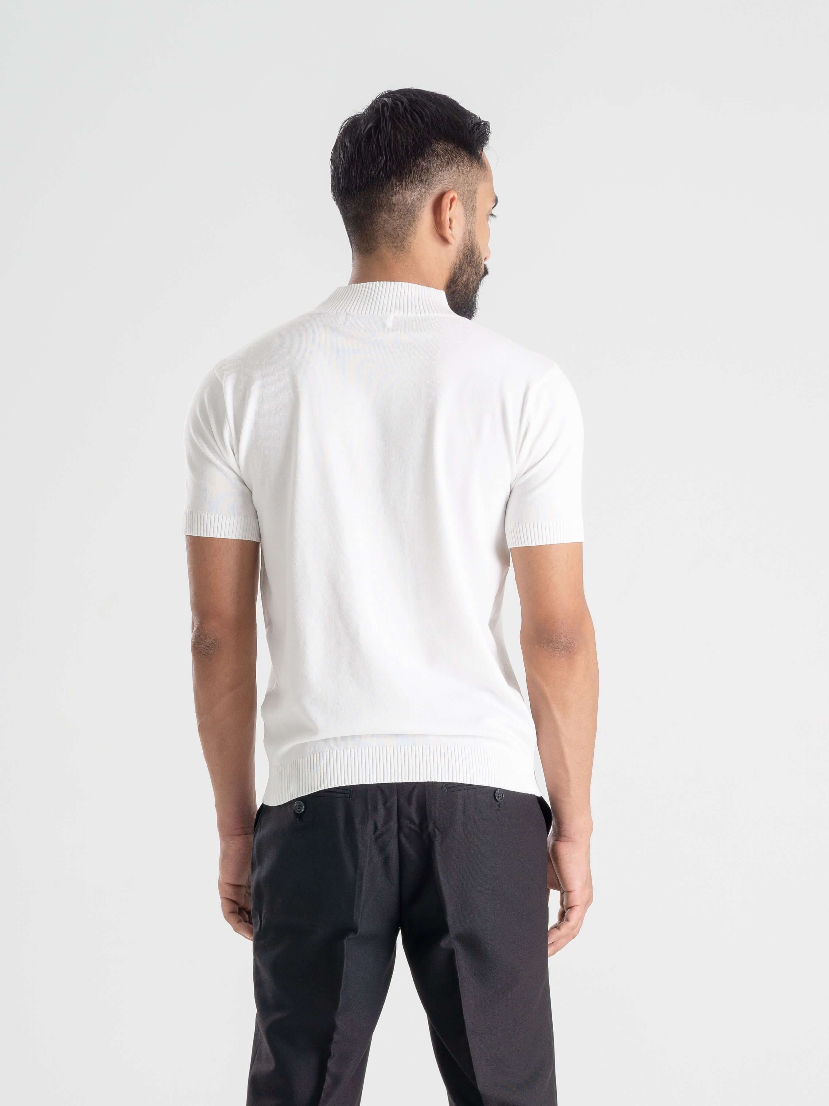 Knit Tee Ribbed Collar - Pure White