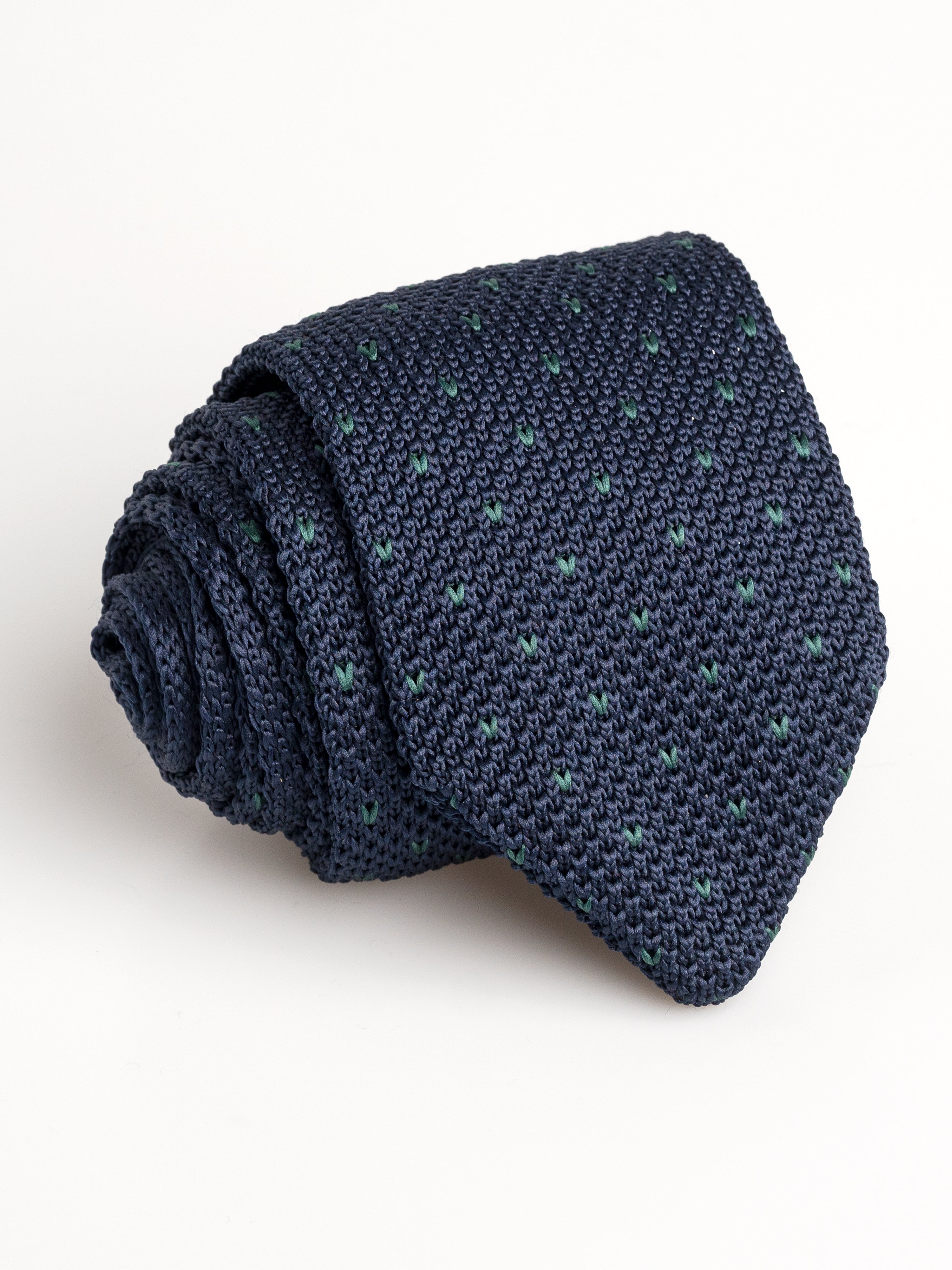 Knit-Tie-Navy-Blue-with-Green-Dots - Zeve