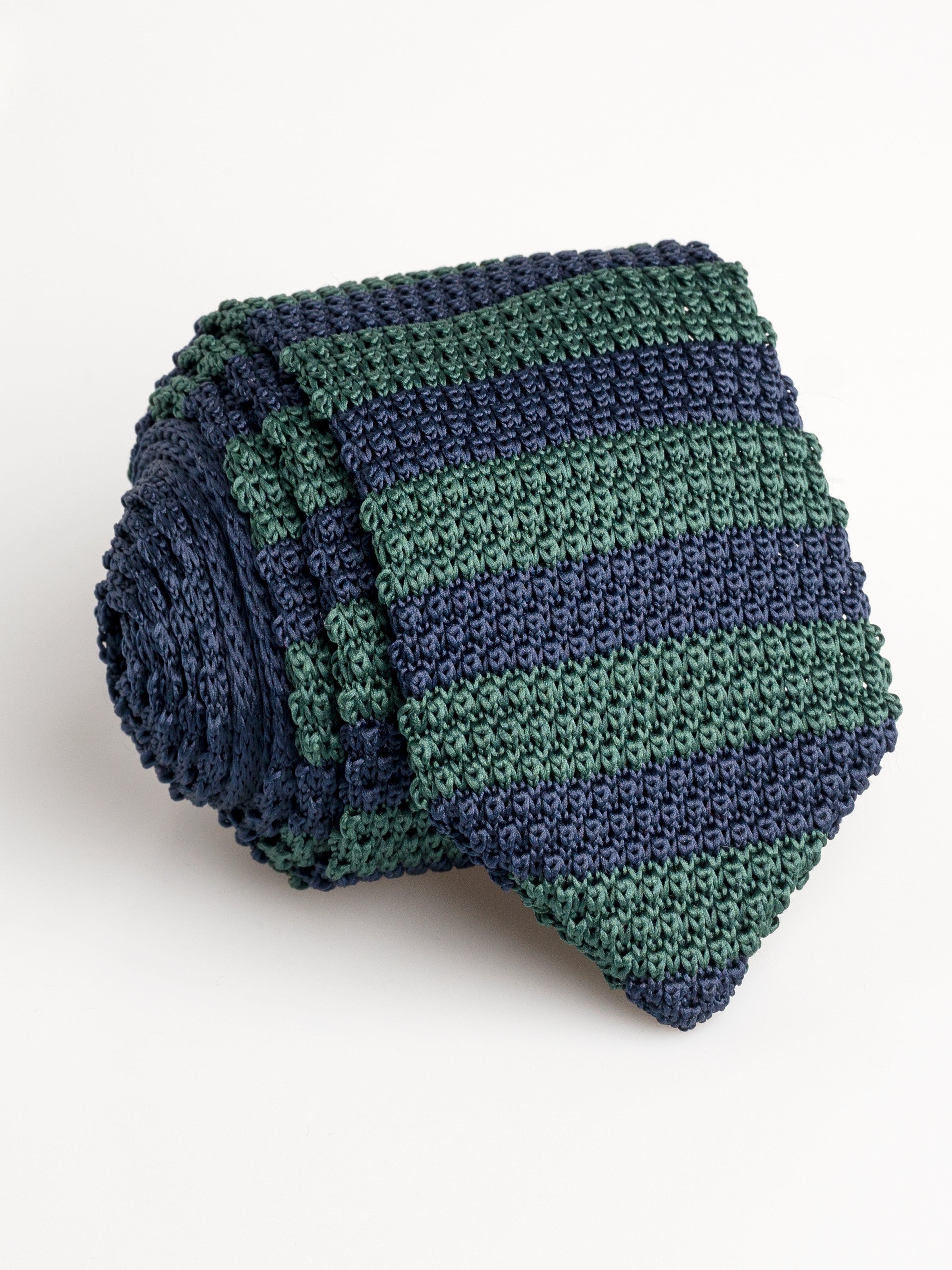 Knit-Tie-Navy-Blue-with-Green-Stripes - Zeve