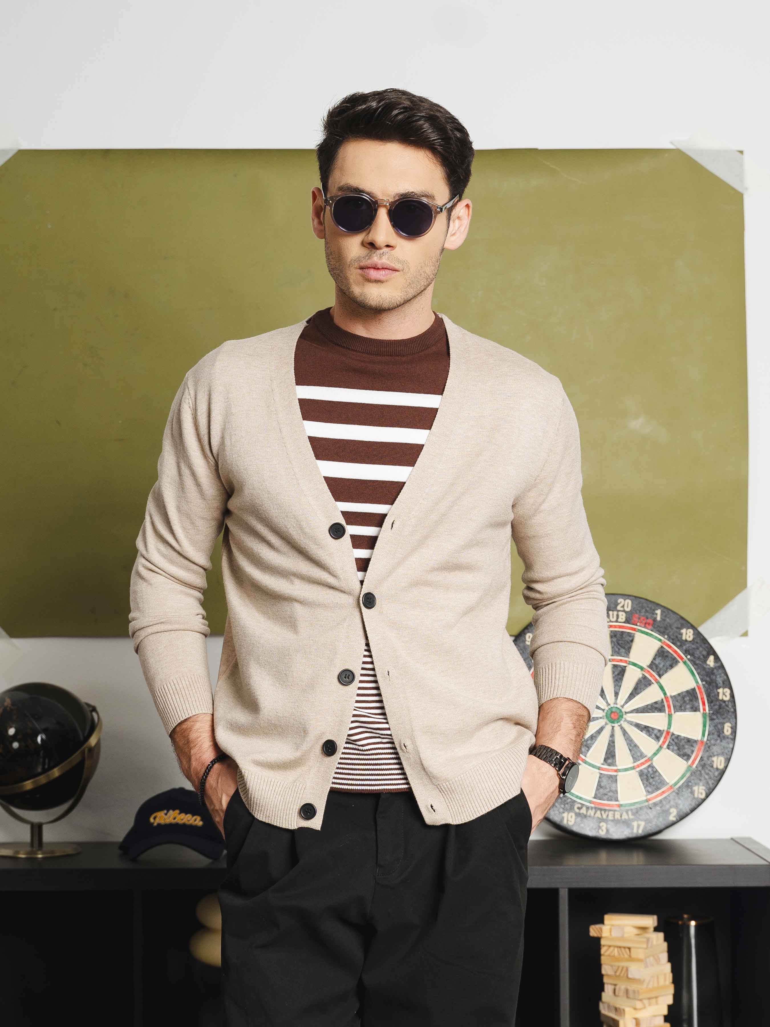 Knit Cardigan - Beige Button-Up