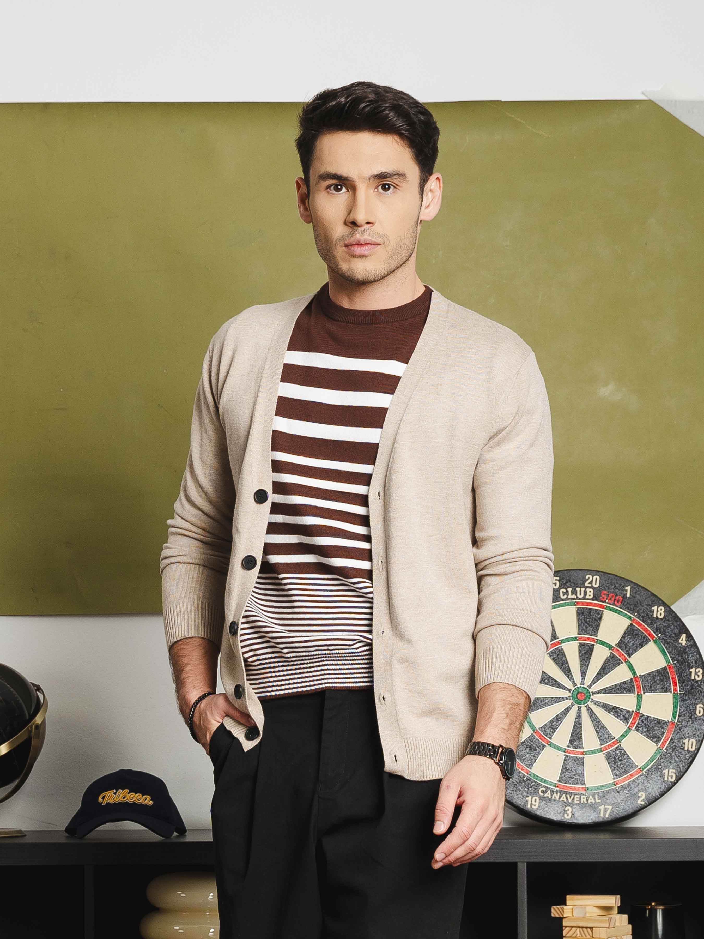 Knit Cardigan - Beige Button-Up