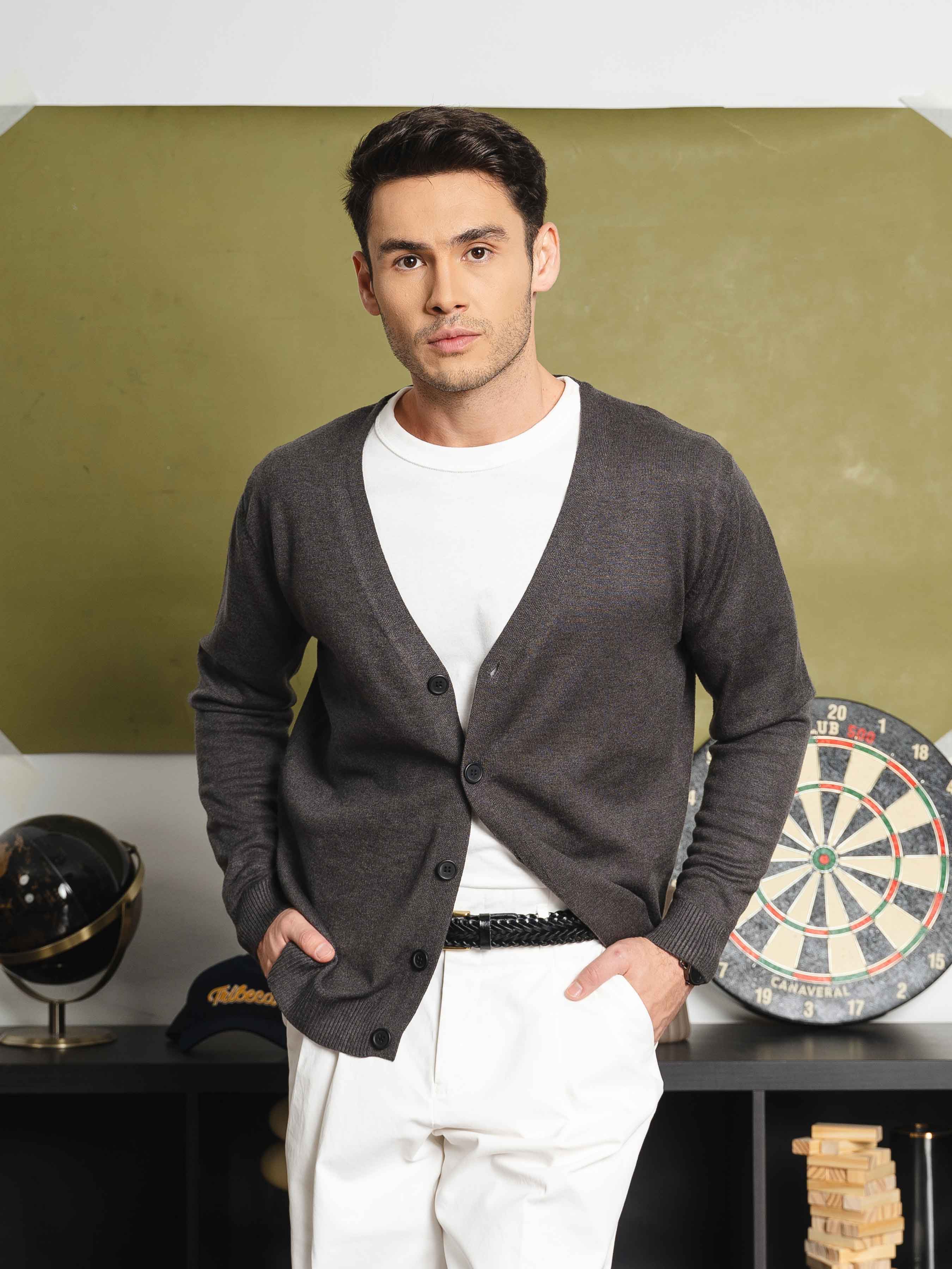 Knit Cardigan - Dark Grey Button-Up
