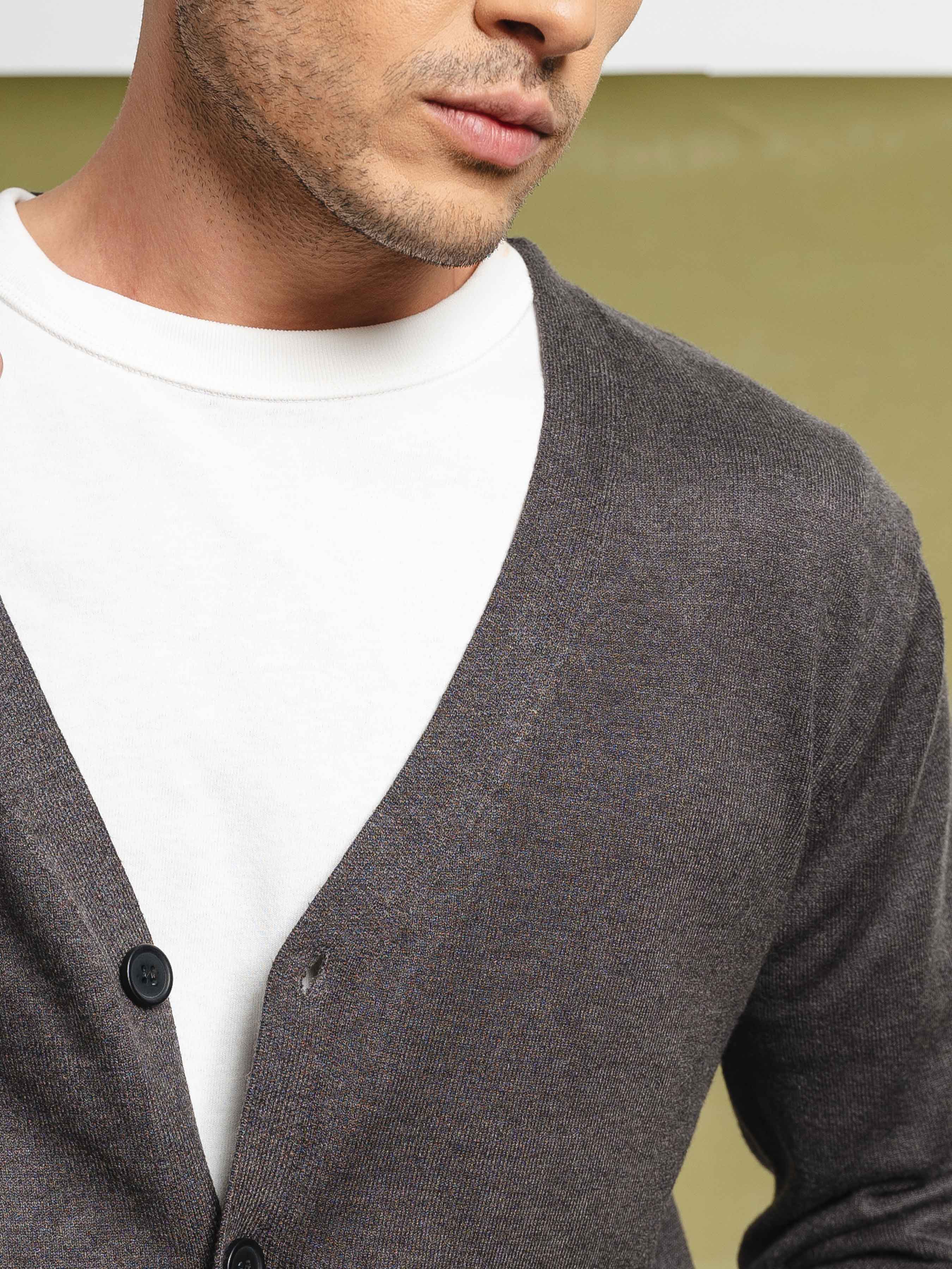 Knit Cardigan - Dark Grey Button-Up