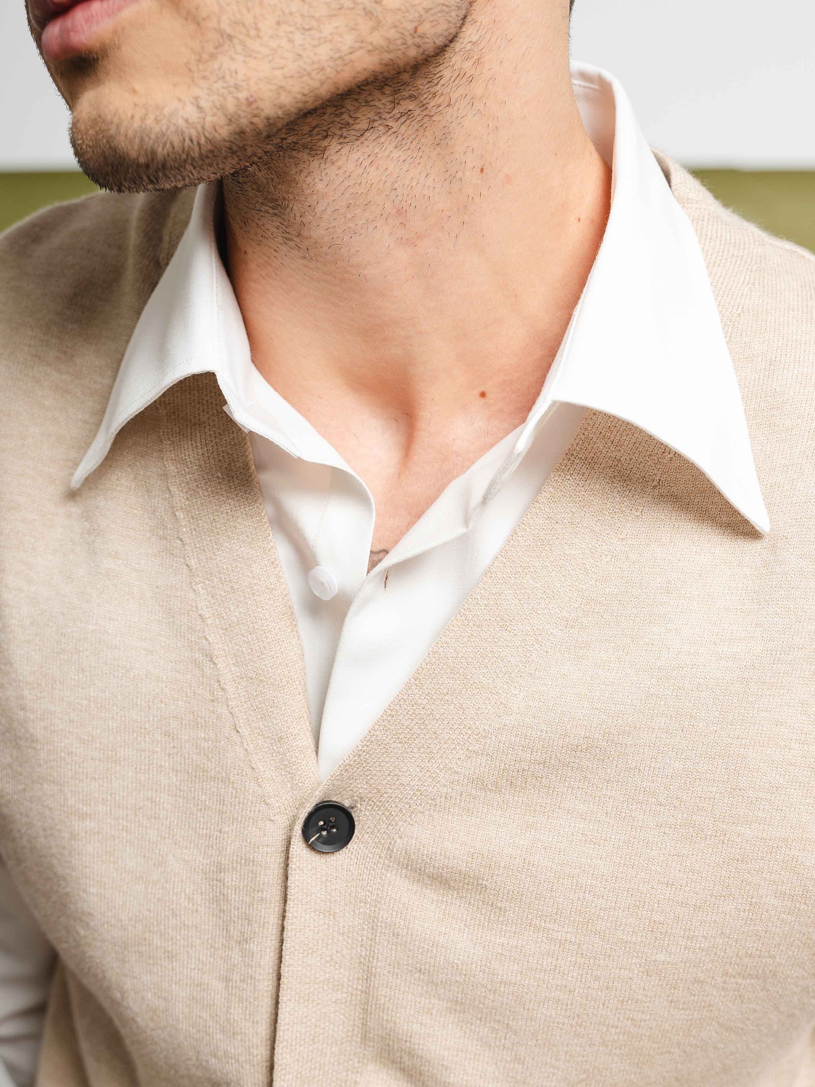 Knit Vest - Beige Button-Up