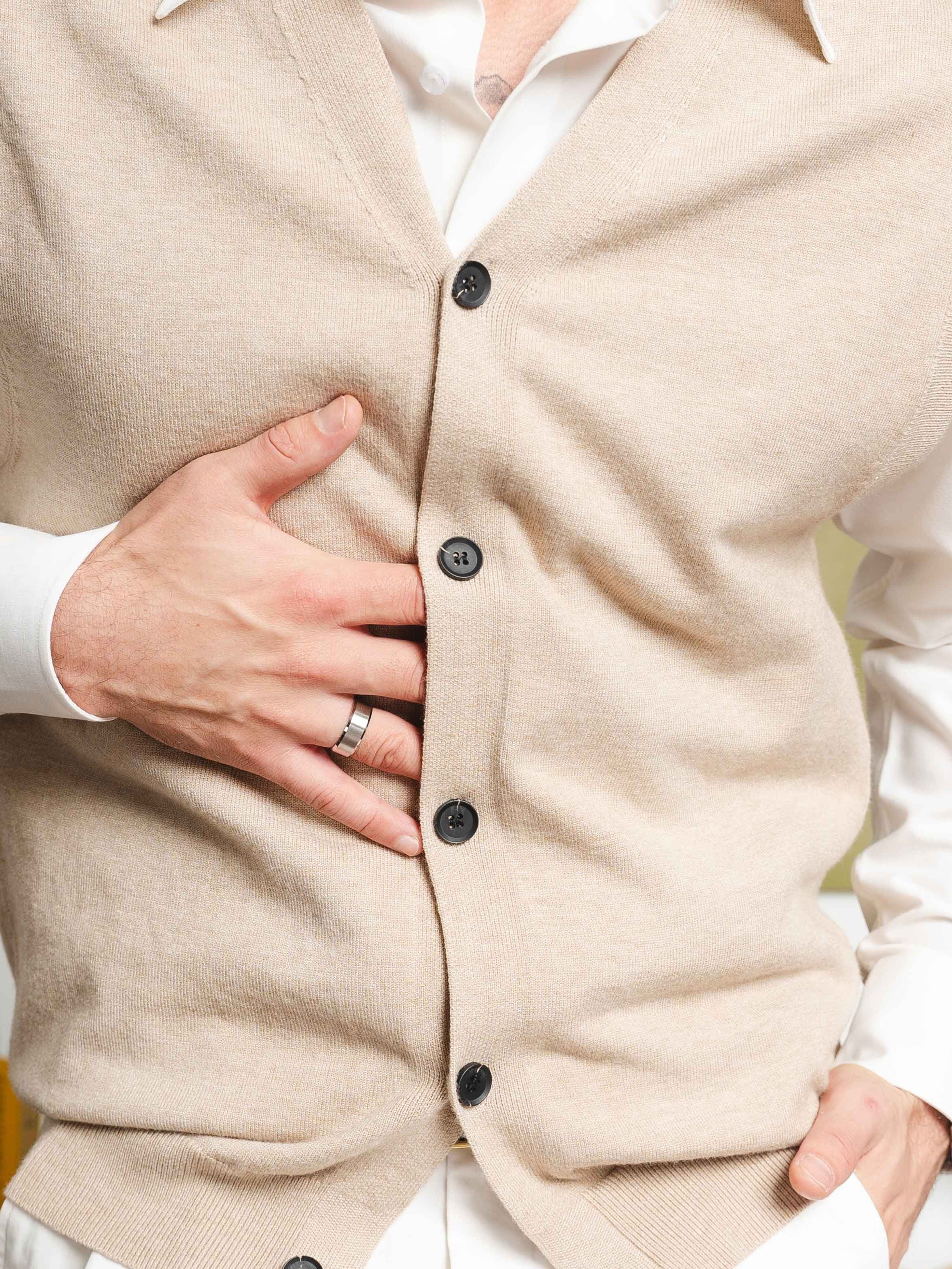 Knit Vest - Beige Button-Up