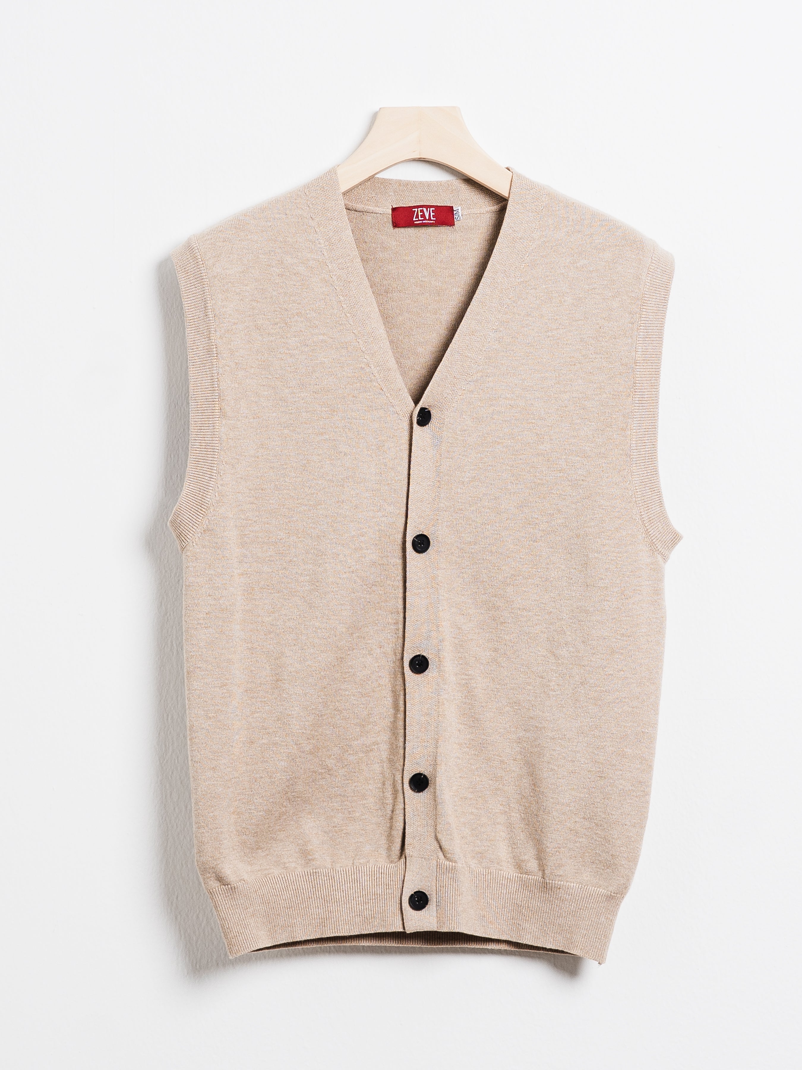 Knit Vest - Beige Button-Up