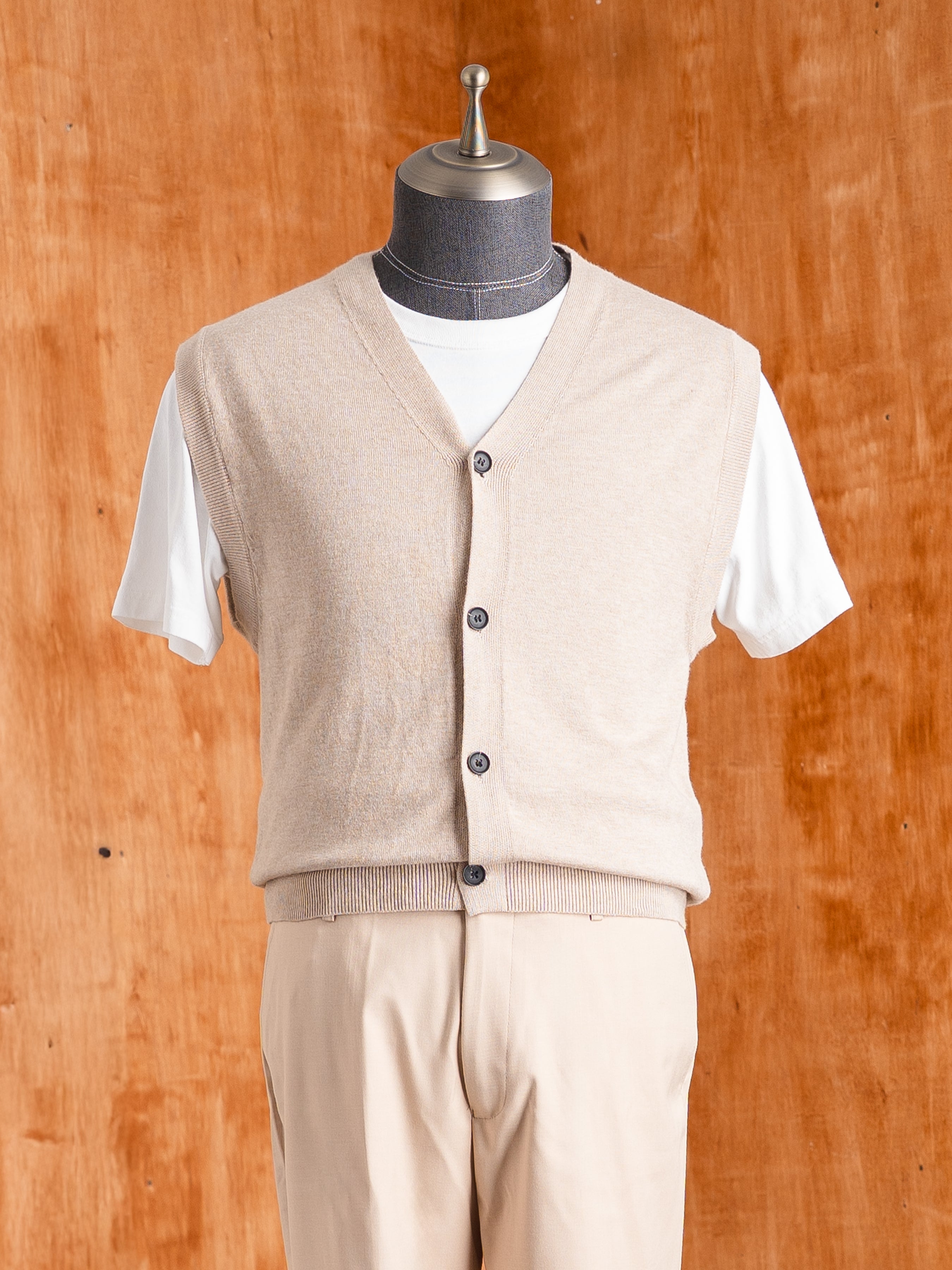 Knit Vest - Beige Button-Up