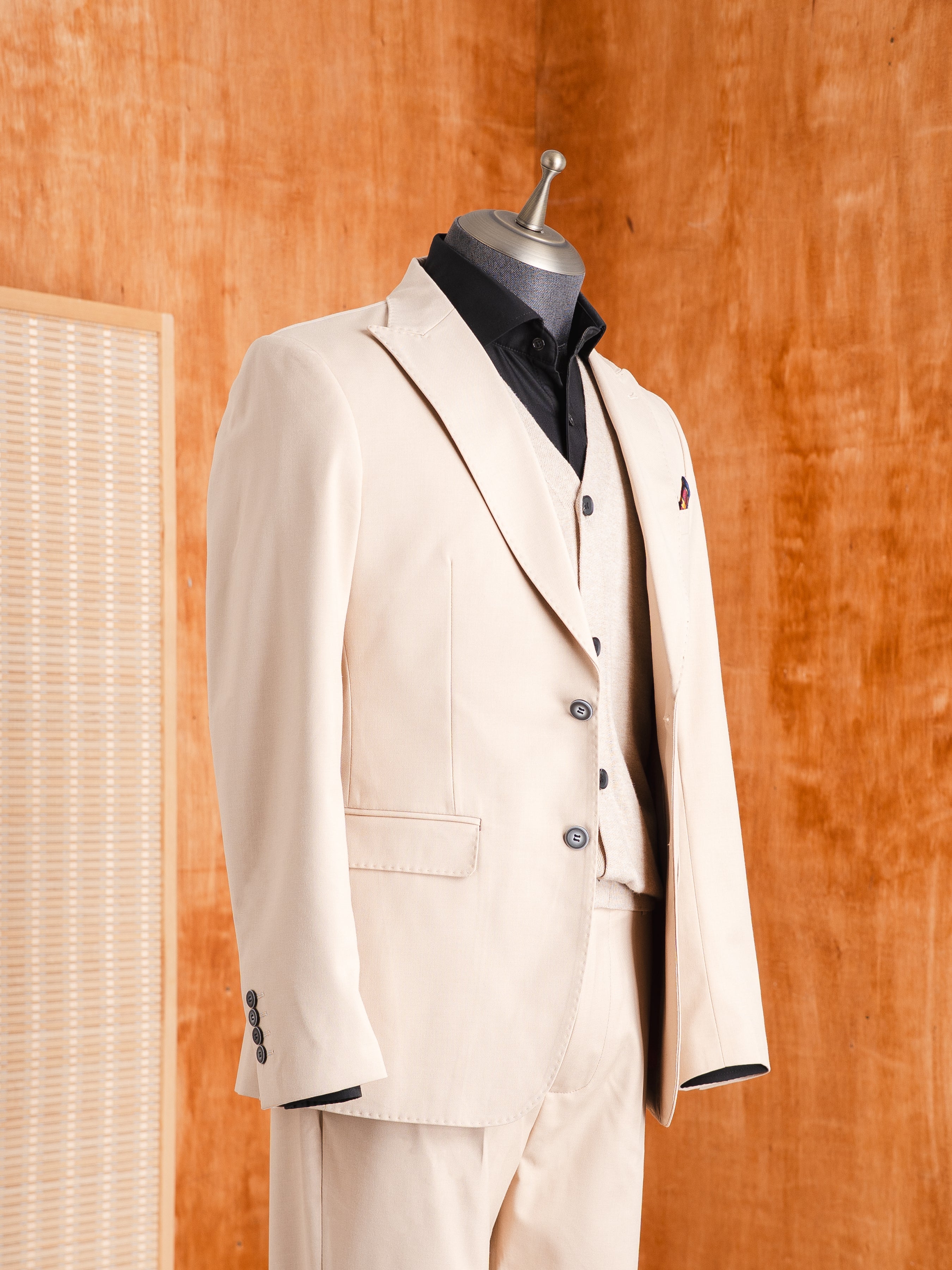 Knit Vest - Beige Button-Up