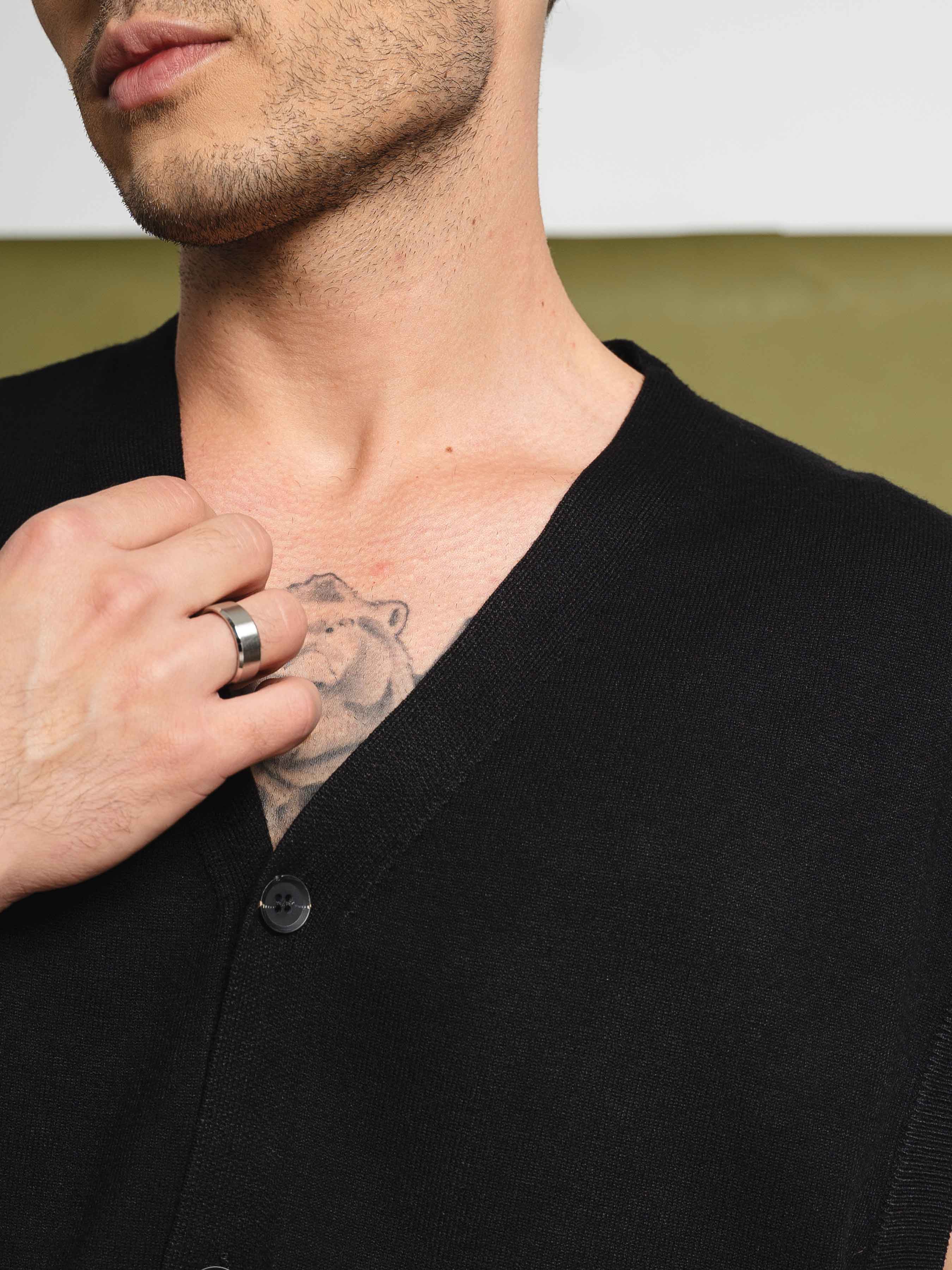 Knit Vest - Black Button-Up