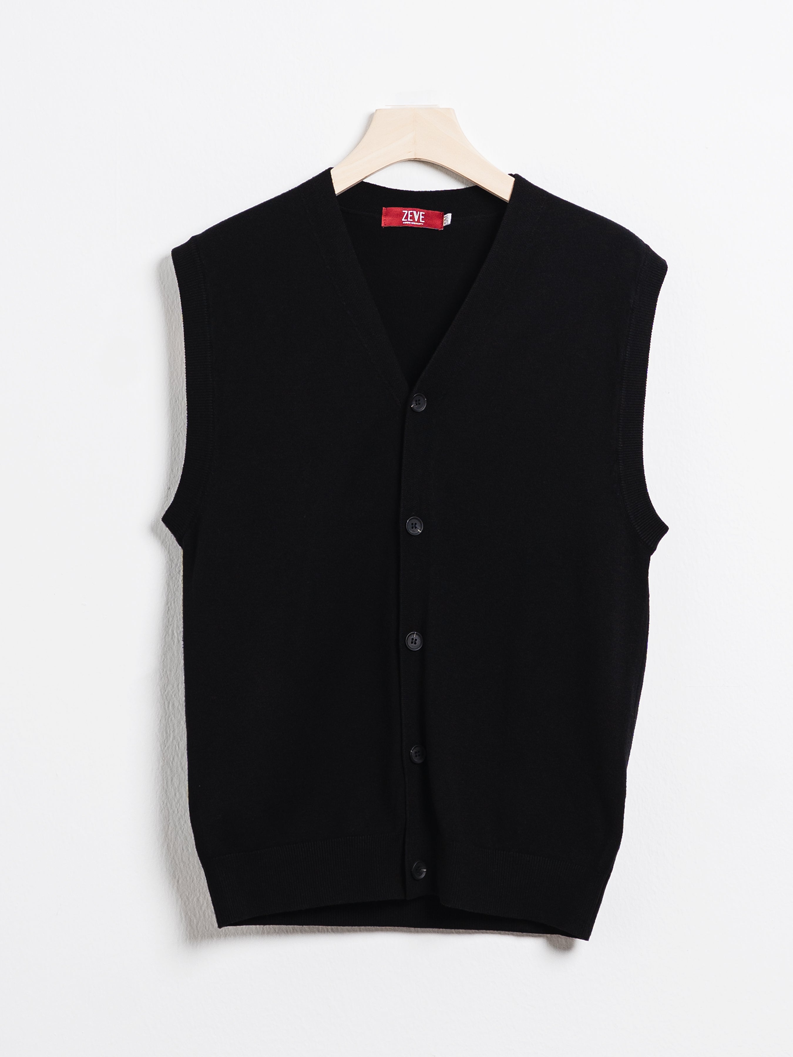 Knit Vest - Black Button-Up