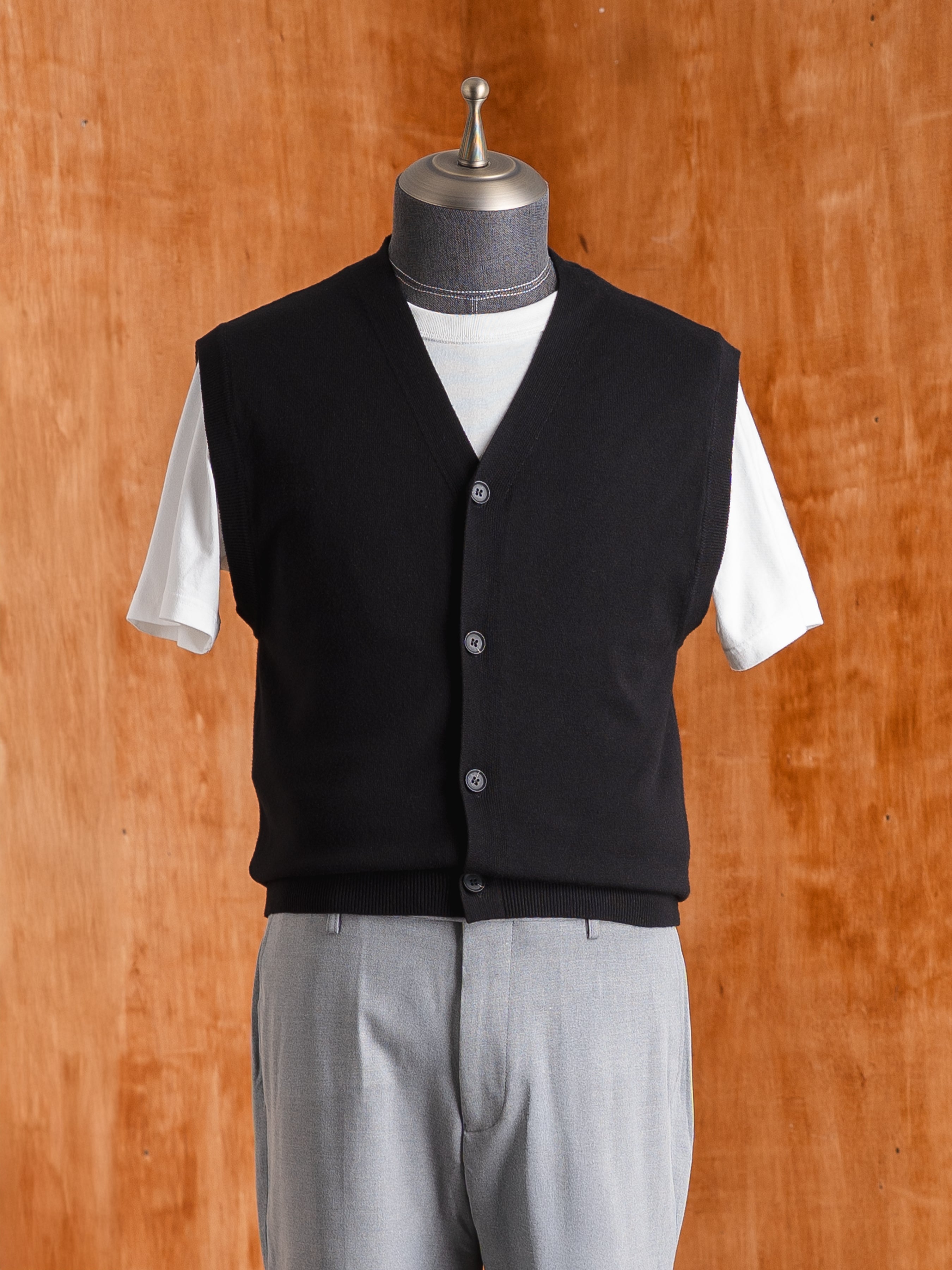 Knit Vest - Black Button-Up