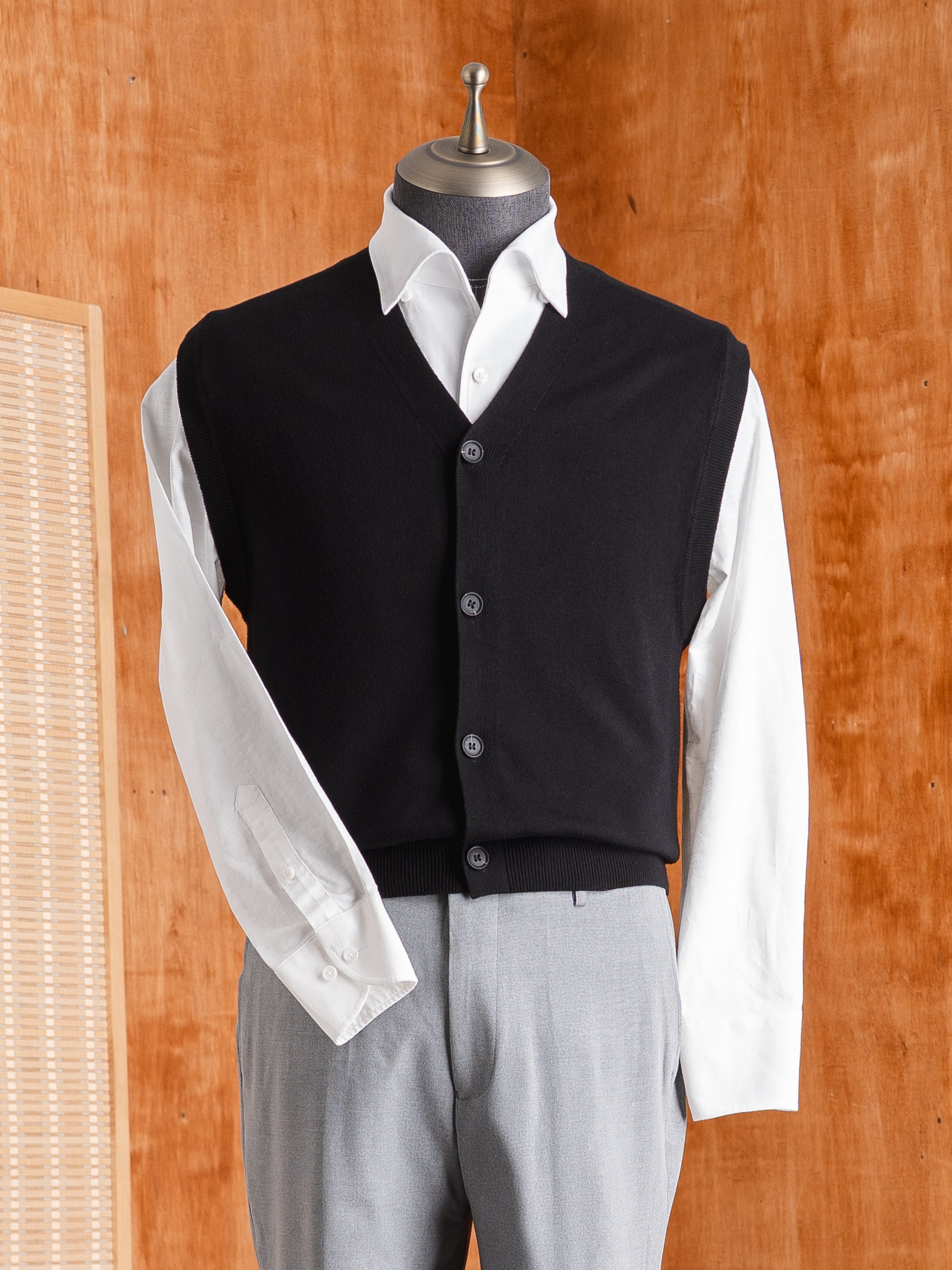 Knit Vest - Black Button-Up