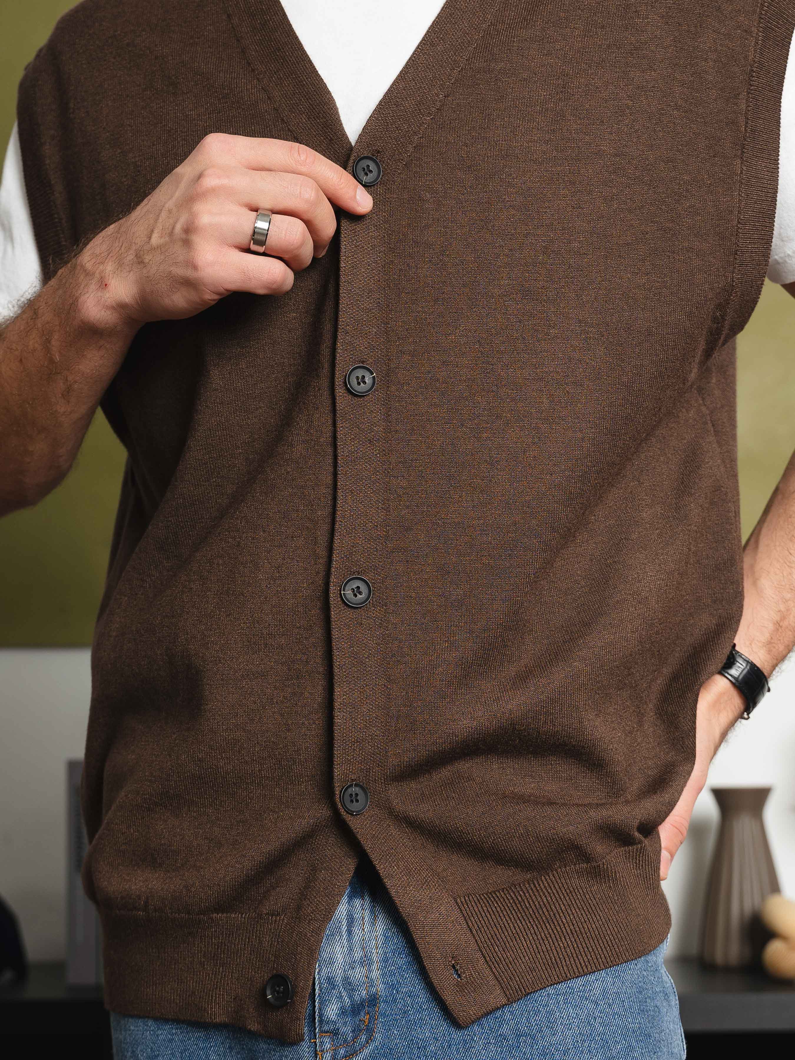Knit Vest - Mocha Button-Up