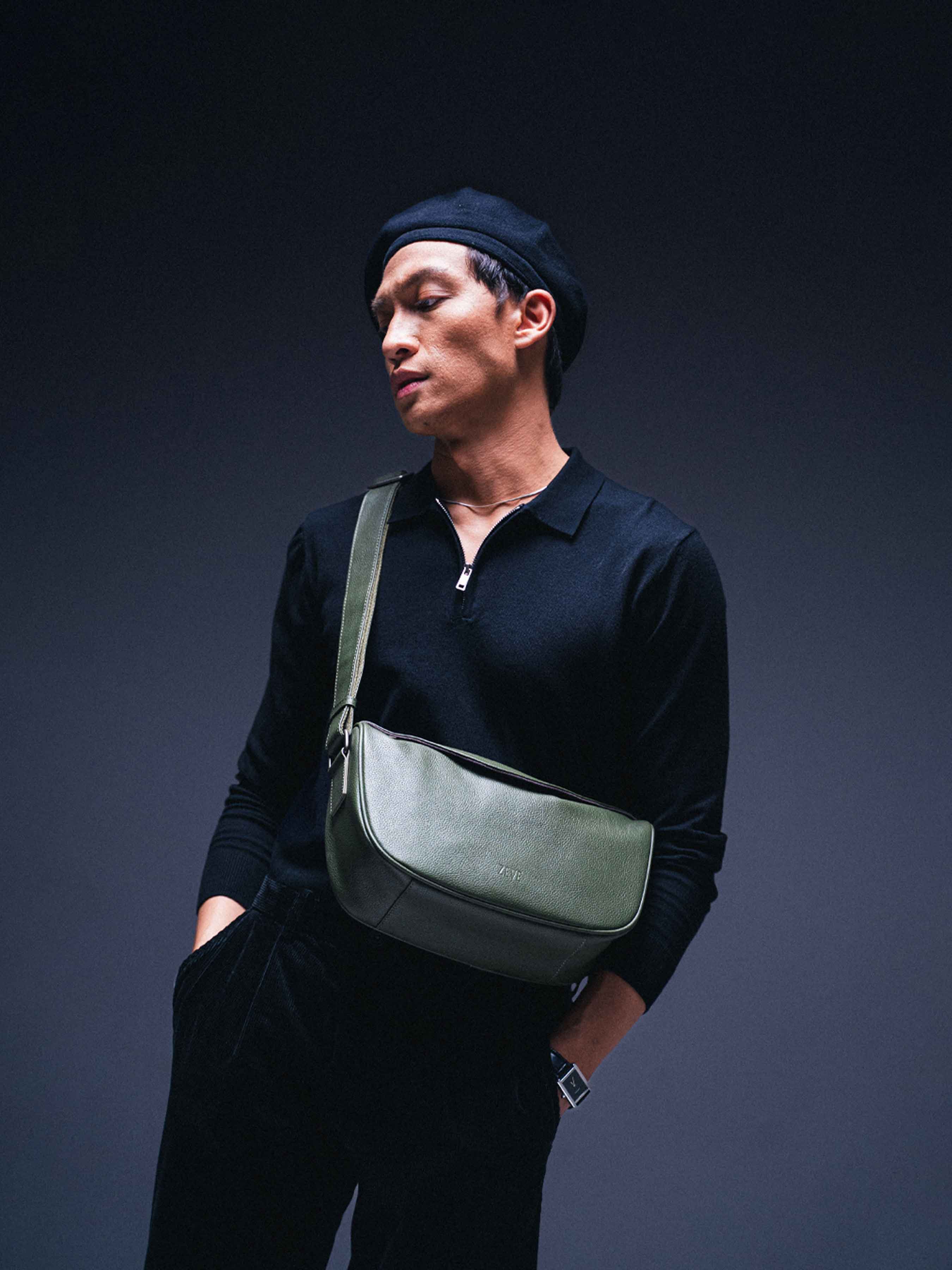 Leone Crossbody Bag - Olive Green Pebble Grain Leather