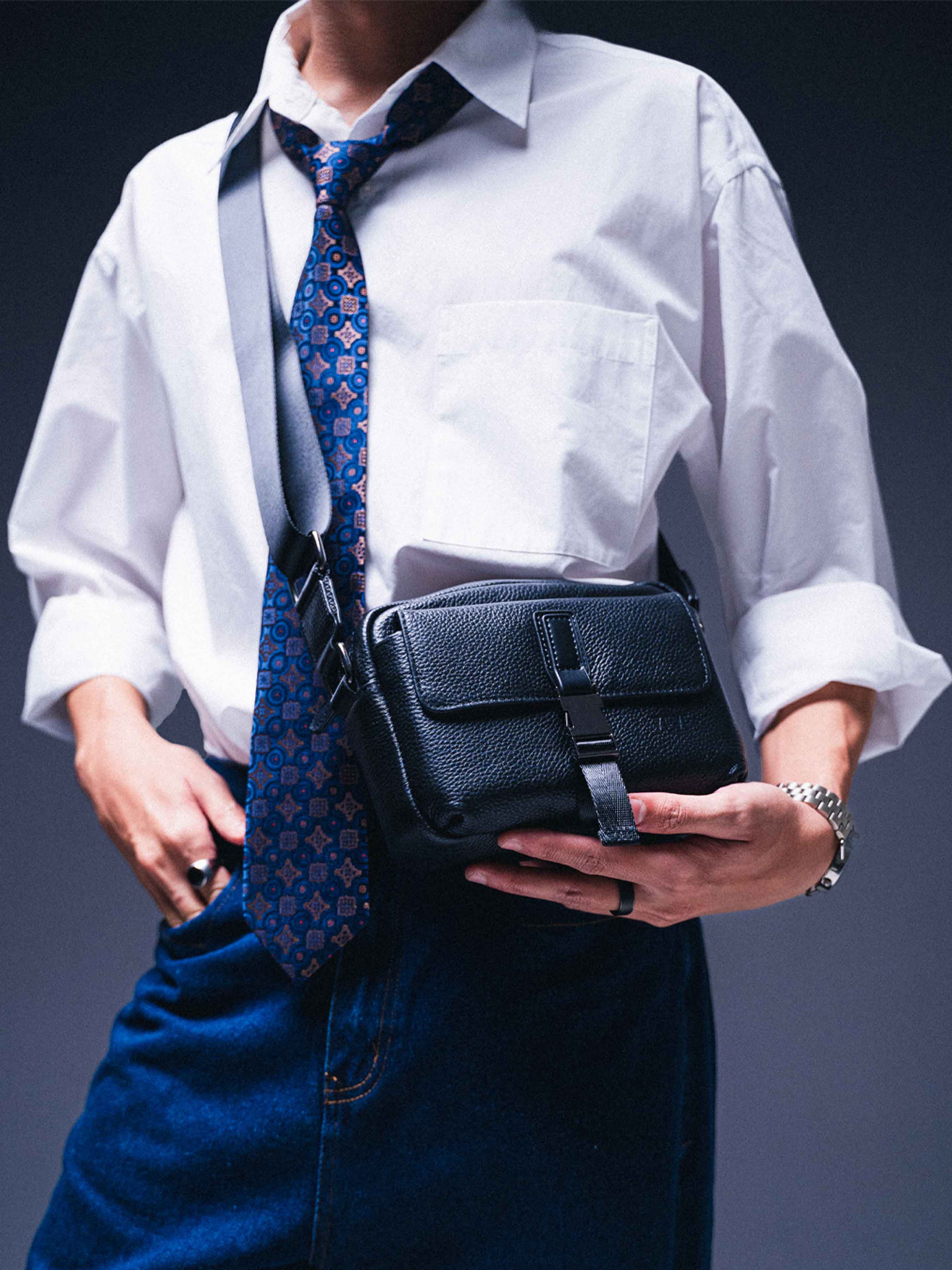 Livorno Crossbody Bag - Black Pebble Grain Leather