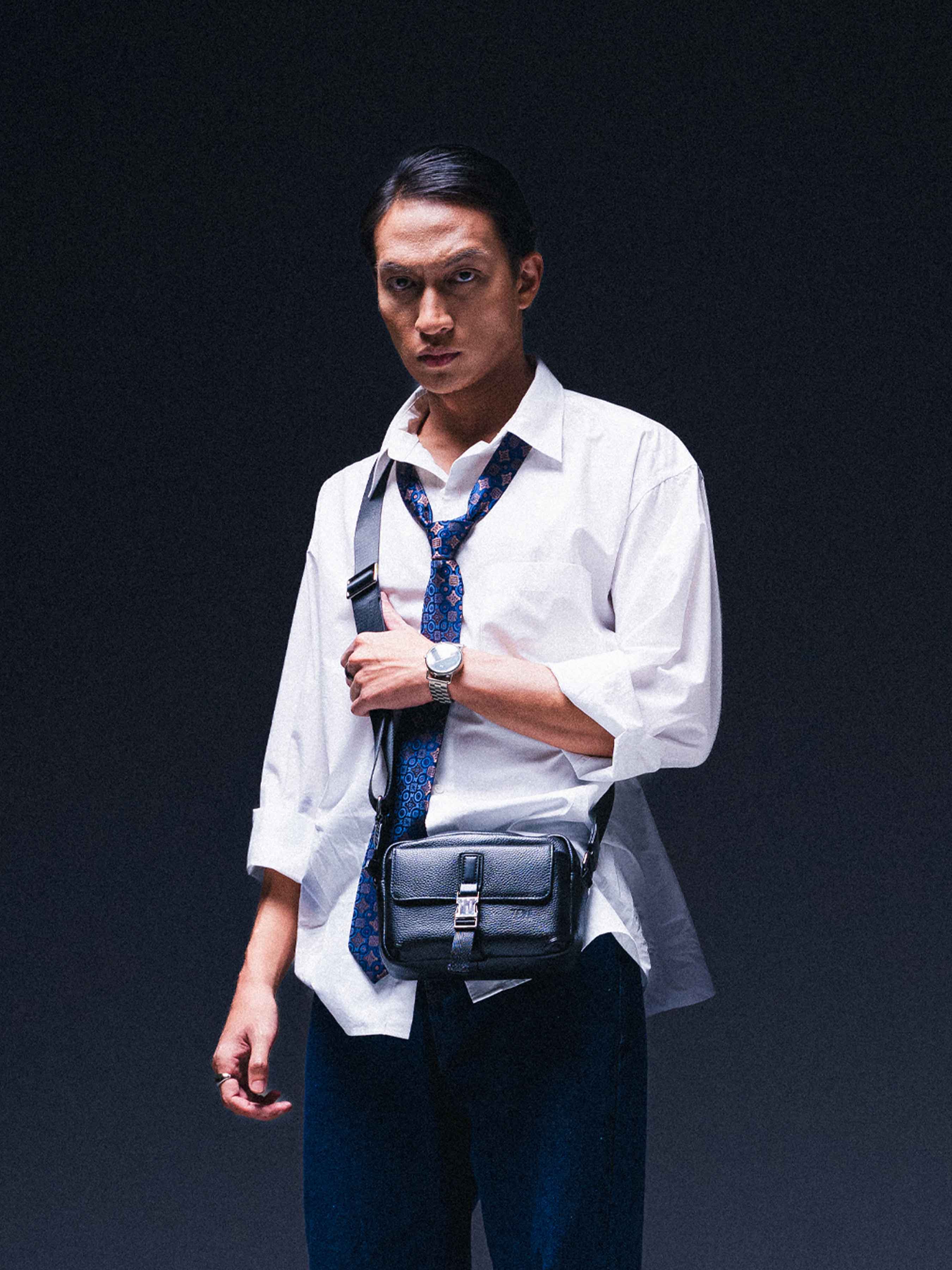 Livorno Crossbody Bag - Black Pebble Grain Leather