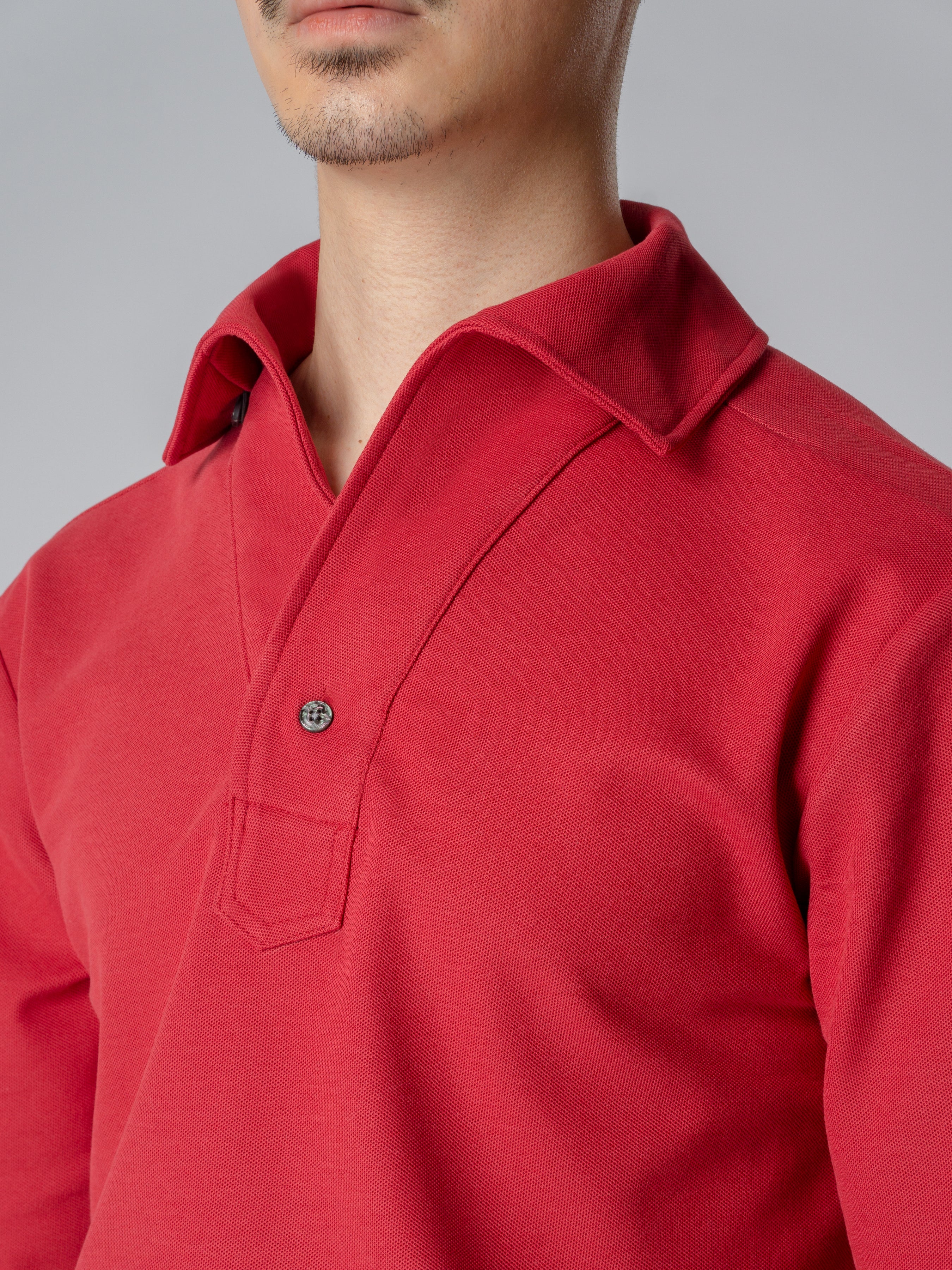 Long-Sleeve-Polo-Shirt-Maroon-One-Piece-Collar-Single-Button_03 - Zeve