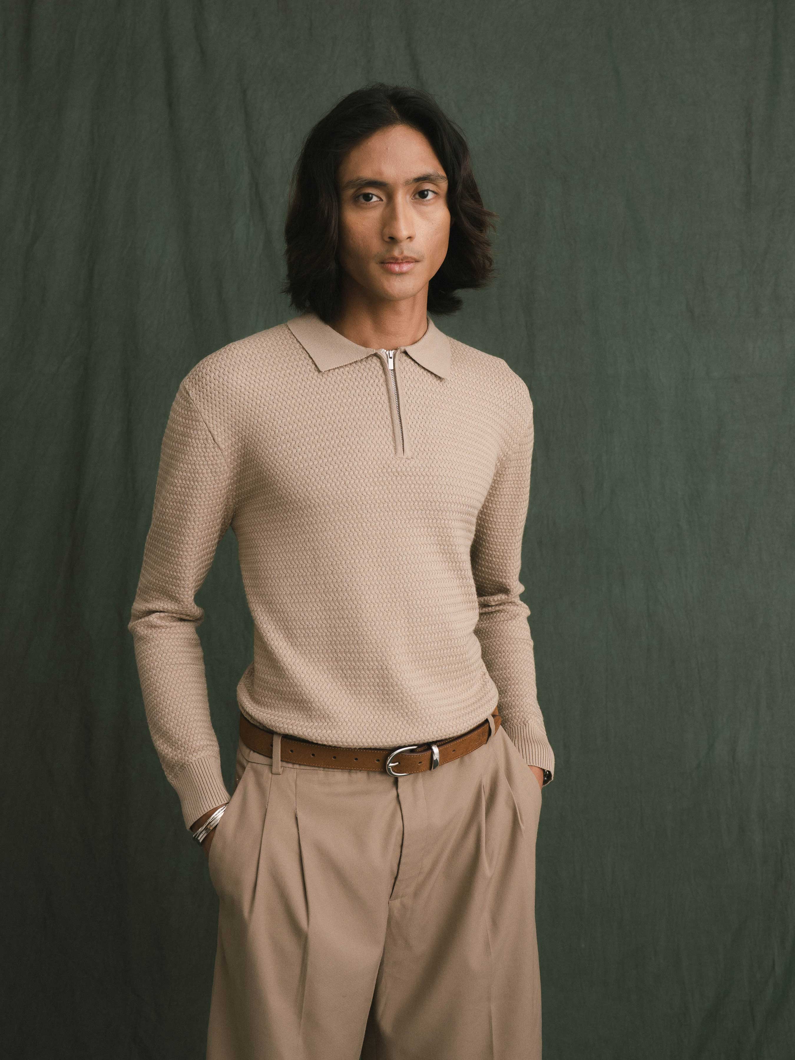 Marcel Knit - Beige Quater-Zip