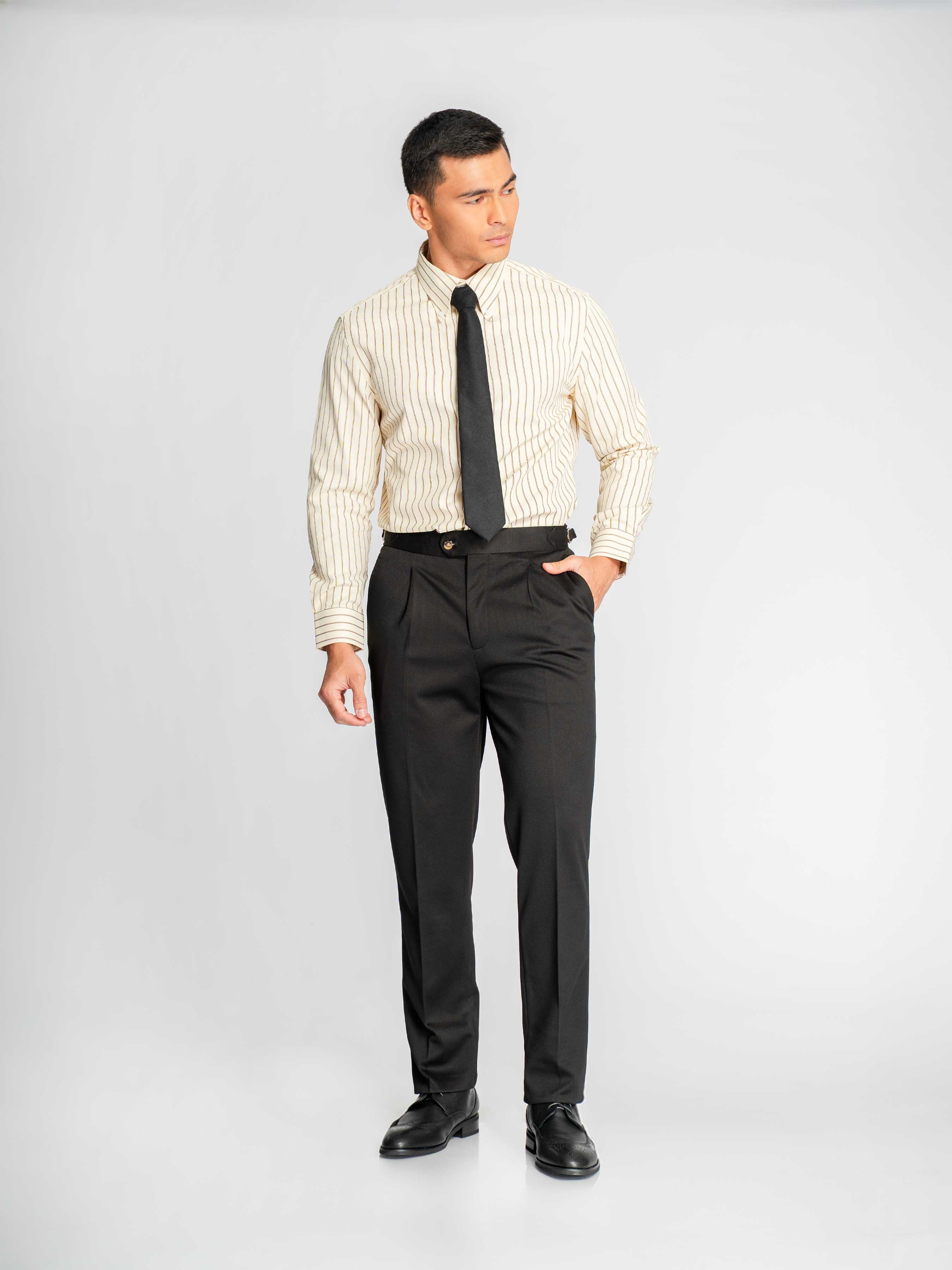 Marcello-Stripe-Shirt-Cream-Brown-Stripe-_Button-Down-Collar_-6 - Zeve