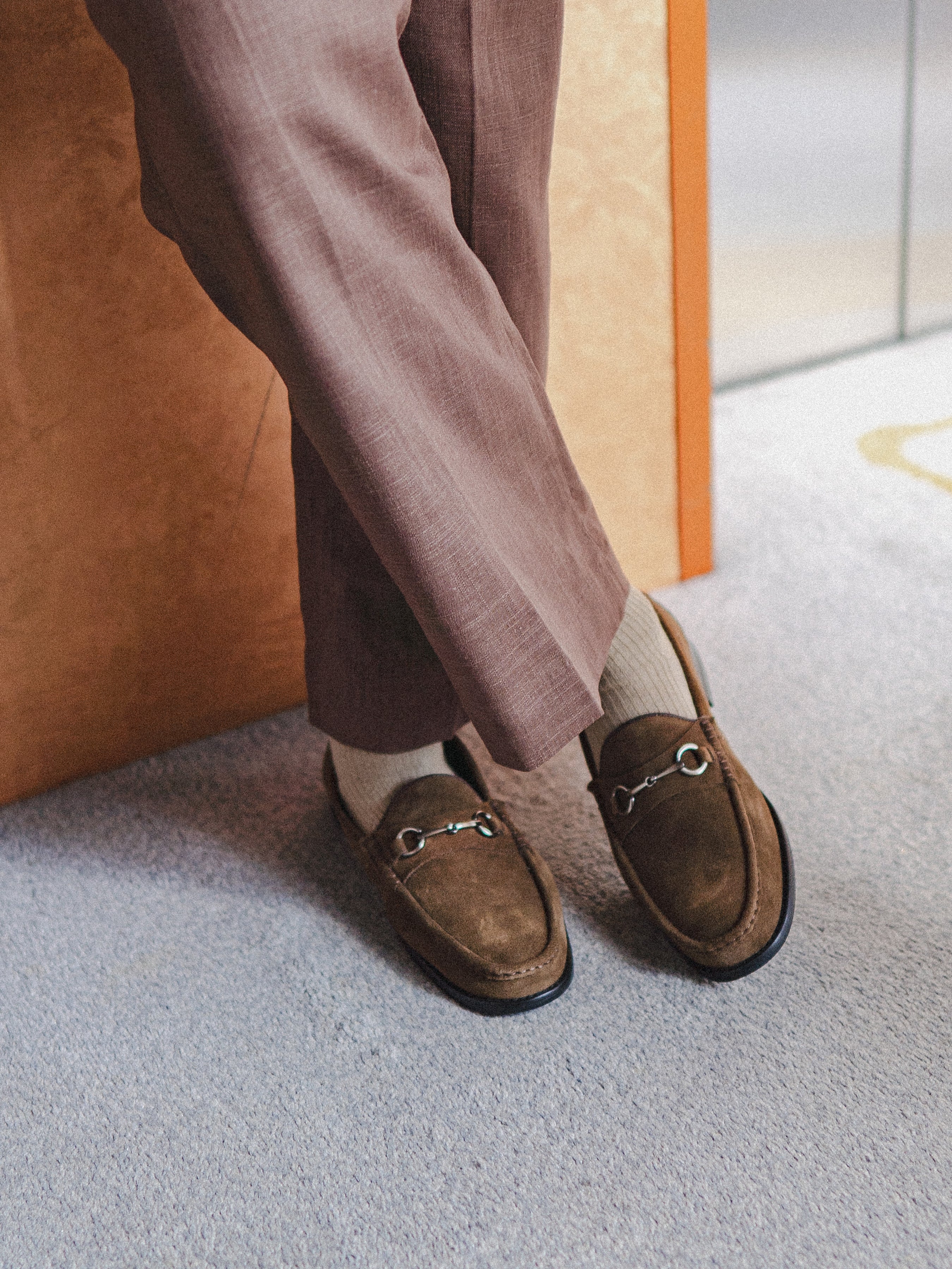 Mario Horsebit Moccasin Loafer - Khakis Suede Leather (Silver Buckle)