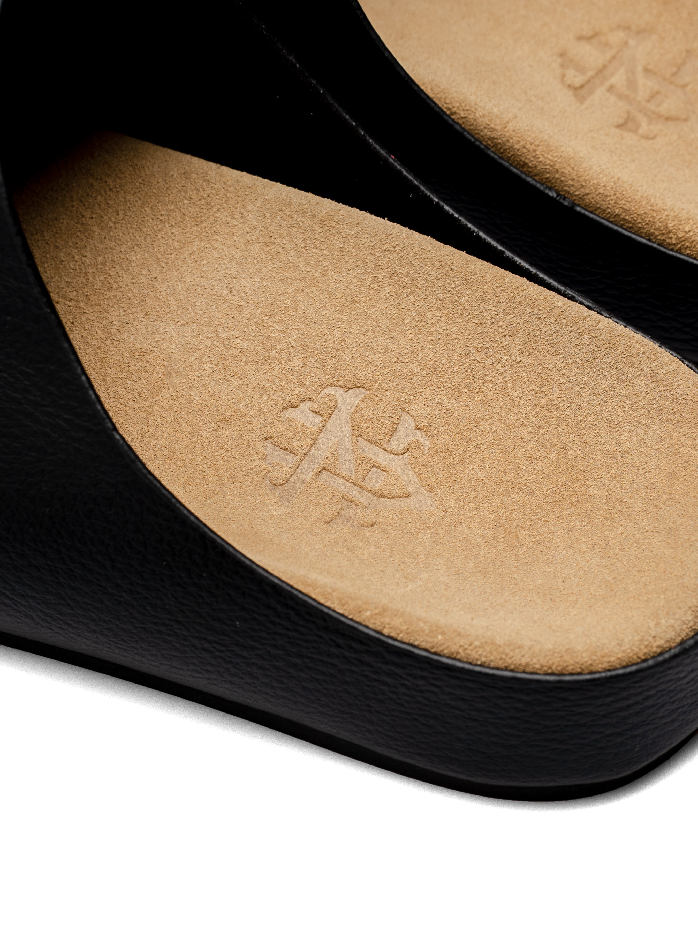 NapoliMulesBlackPebbleGrainLeatherLogo - Zeve