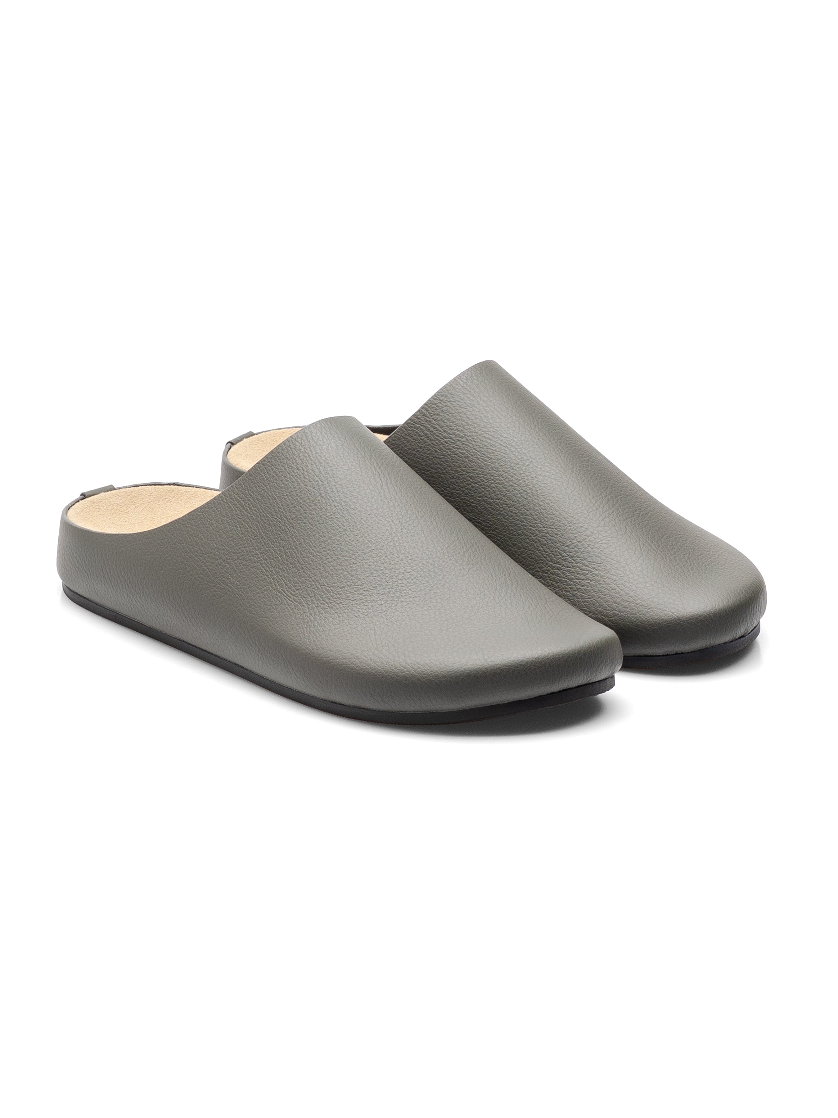 NapoliMulesGreyPebbleGrainLeatherFront - Zeve