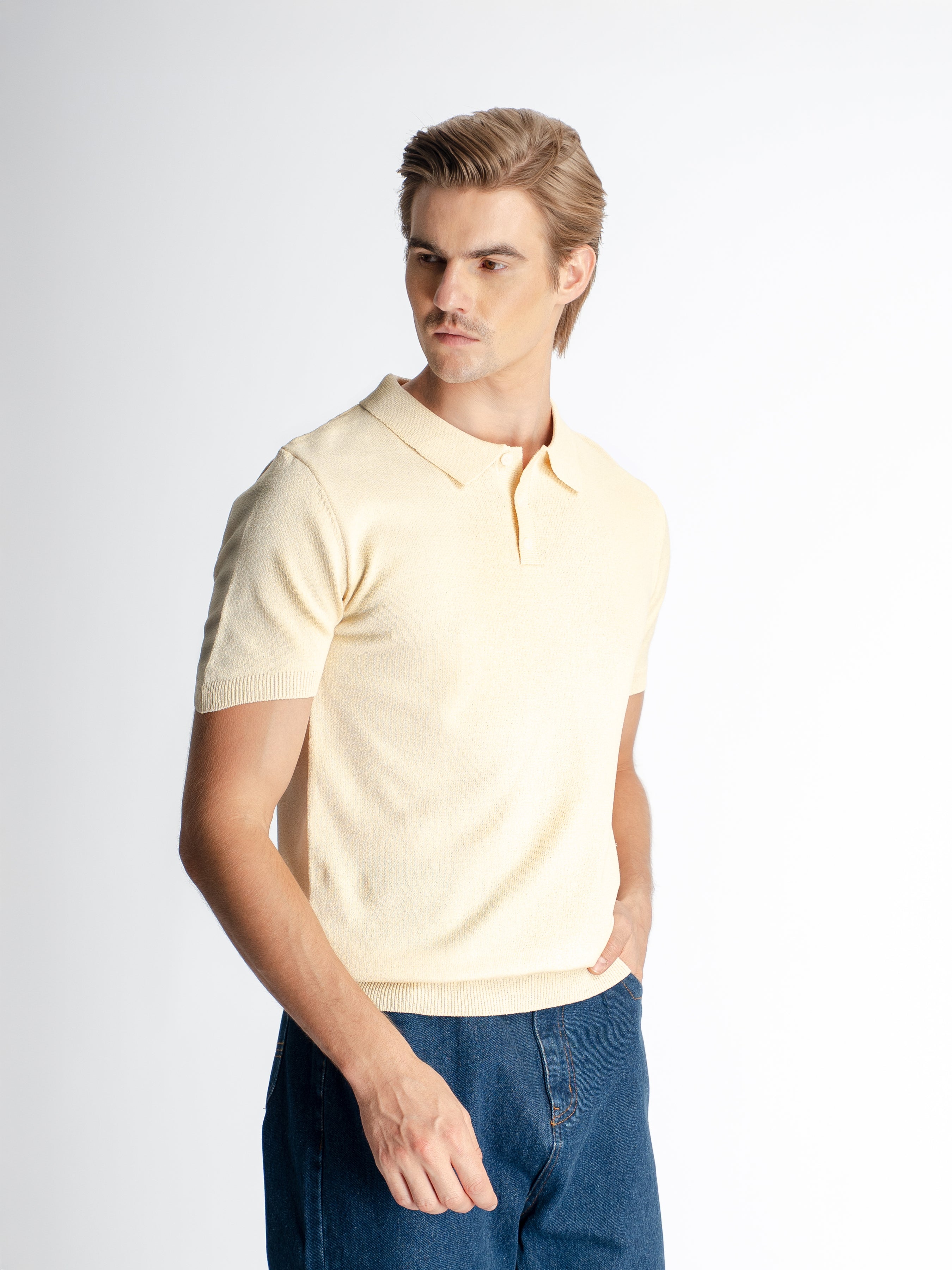 Noir Knit Polo Tee - Beige