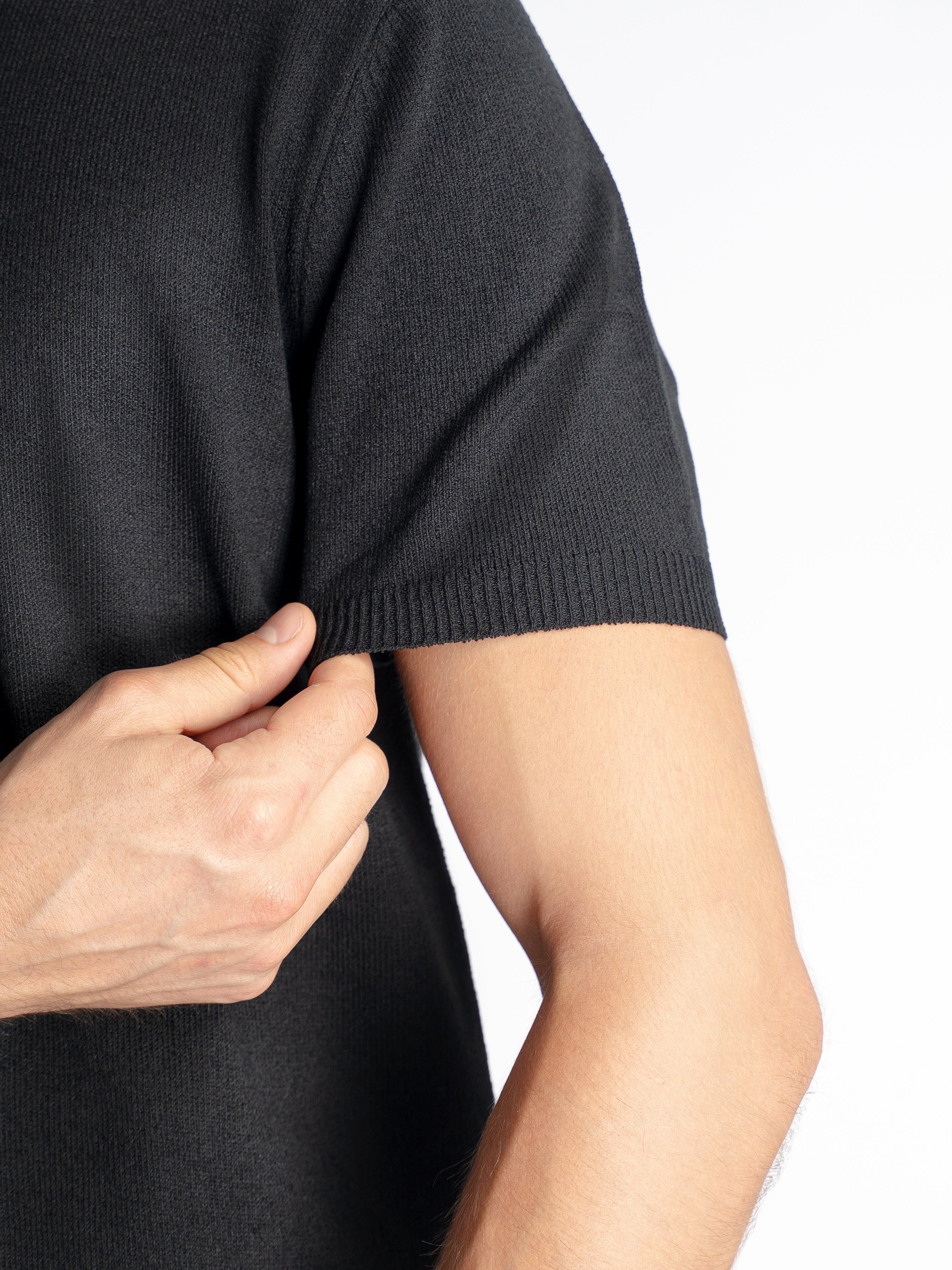 Noir Knit Polo Tee - Black