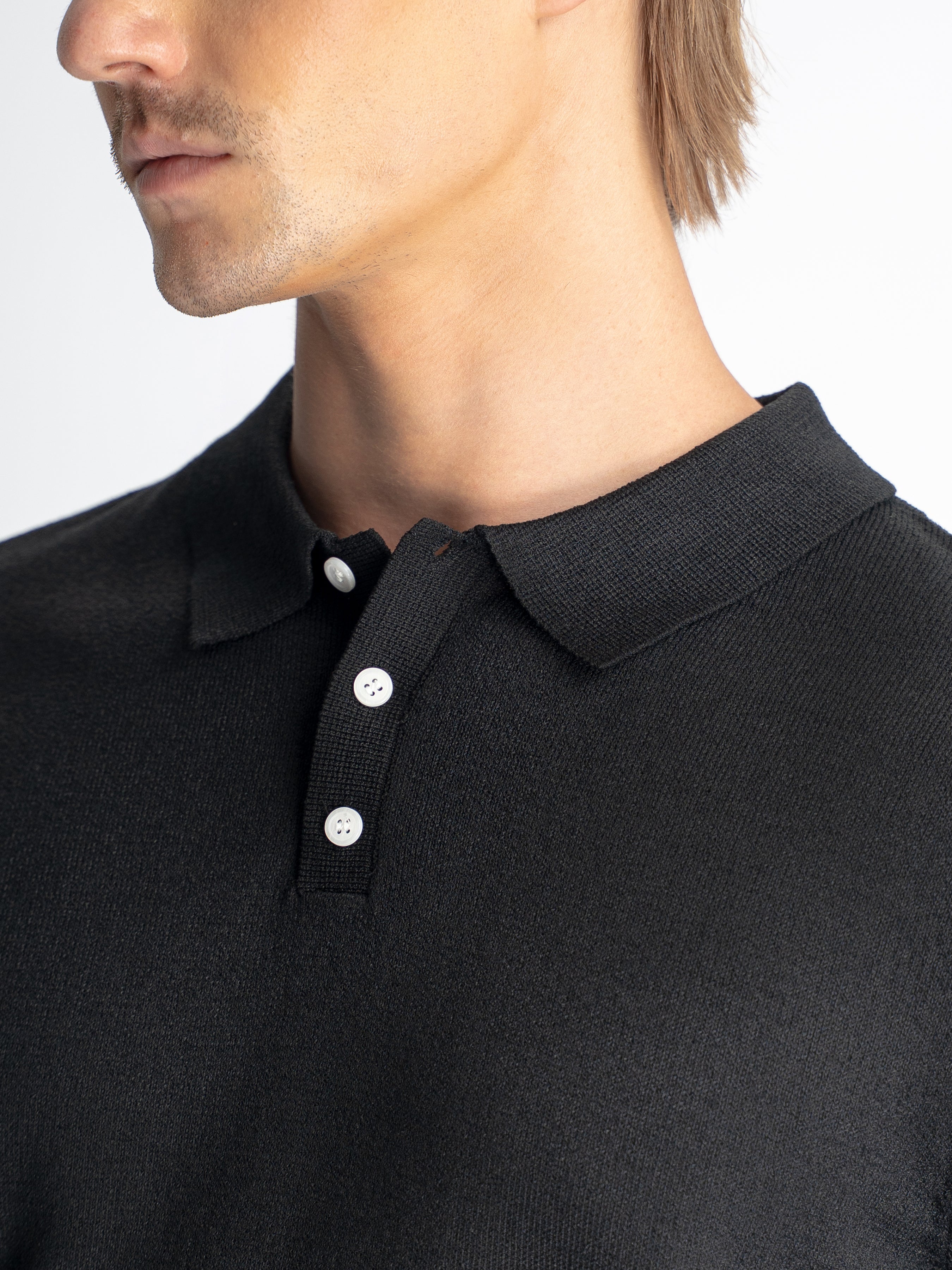Noir Knit Polo Tee - Black