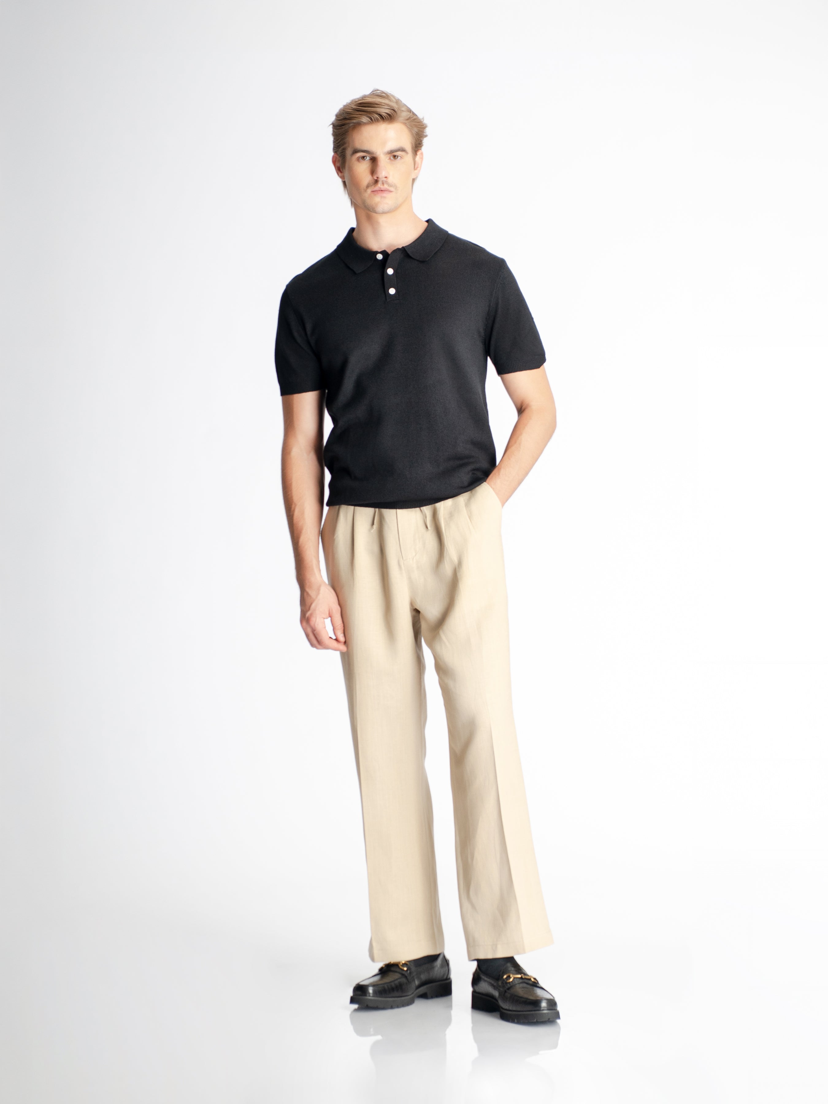 Noir Knit Polo Tee - Black