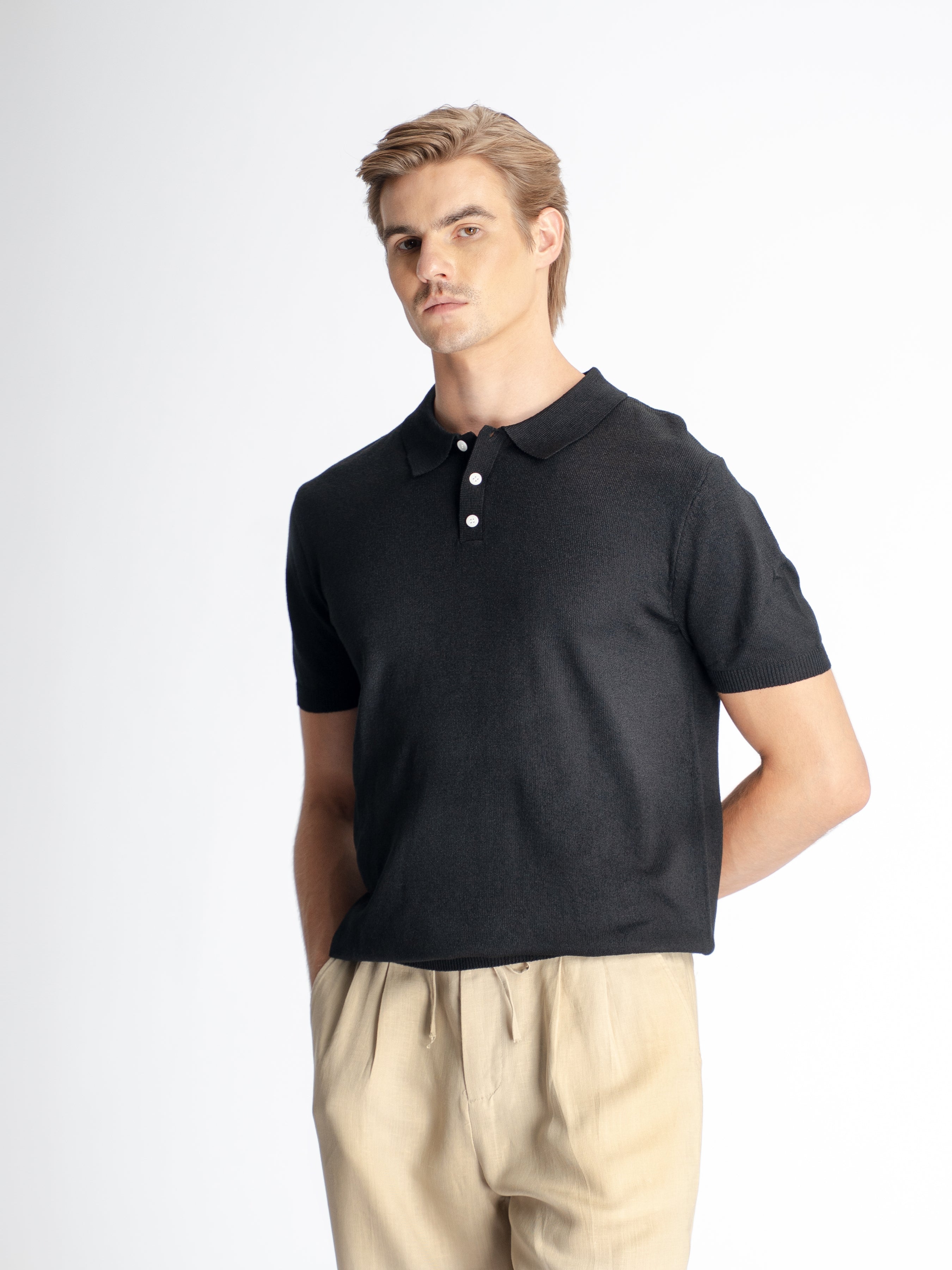 Noir Knit Polo Tee - Black
