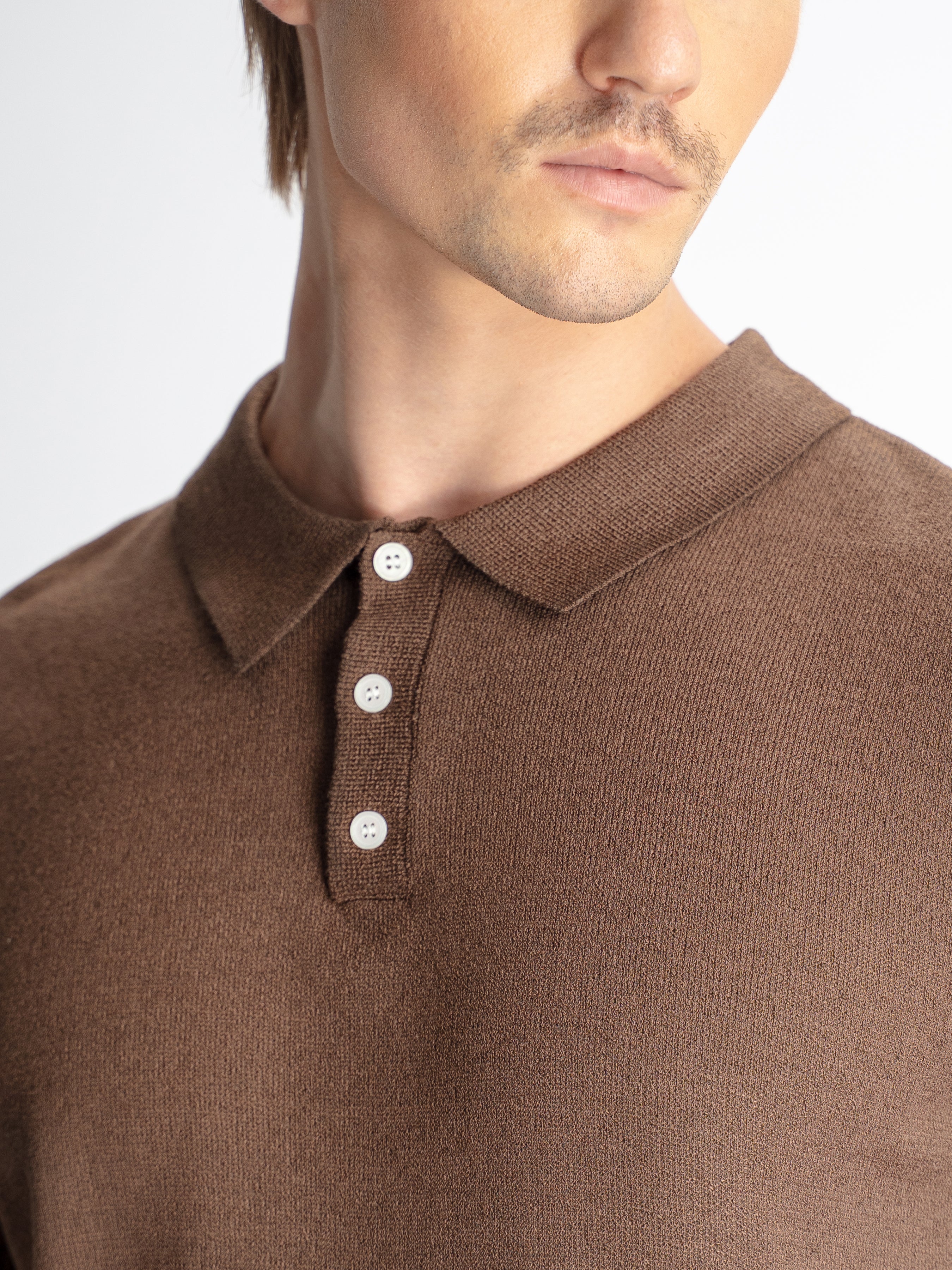 Noir Knit Polo Tee - Coffee