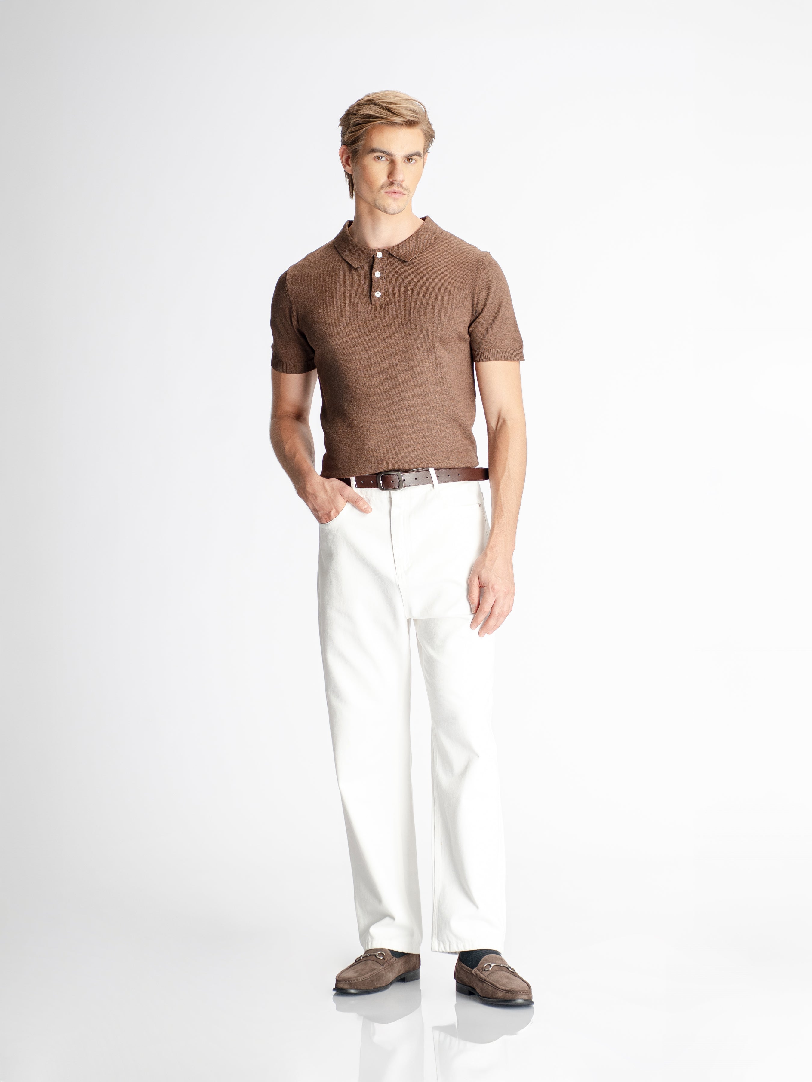 Noir Knit Polo Tee - Coffee
