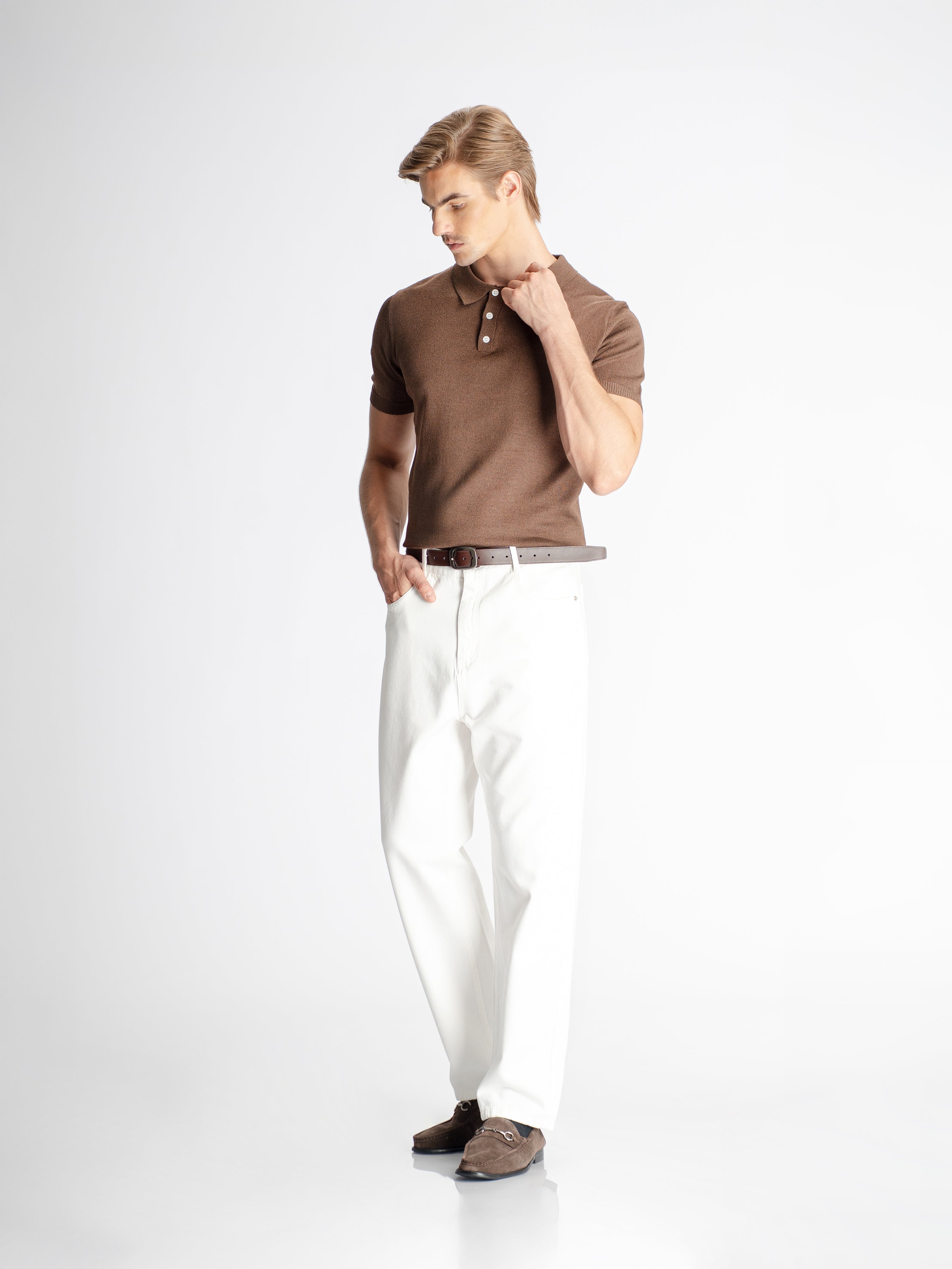 Noir Knit Polo Tee - Coffee