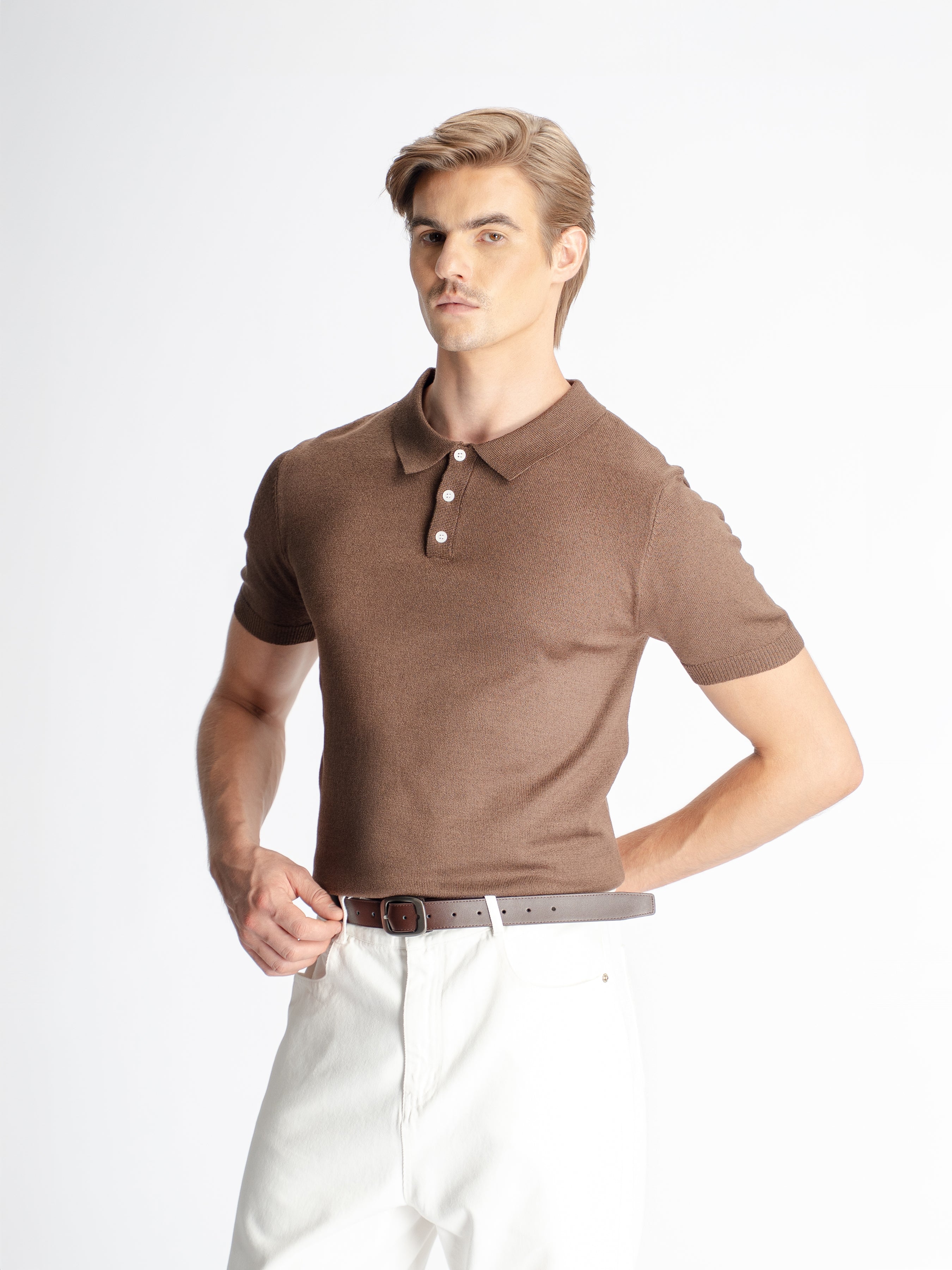 Noir Knit Polo Tee - Coffee