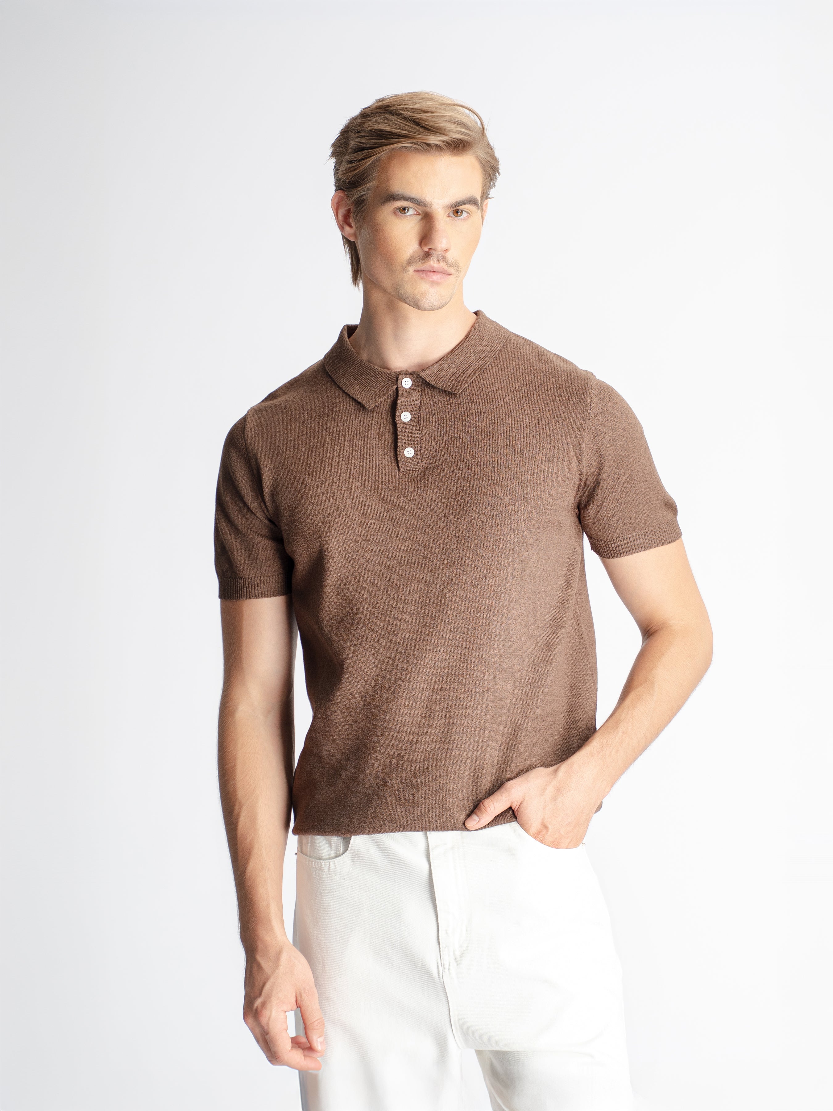 Noir Knit Polo Tee - Coffee