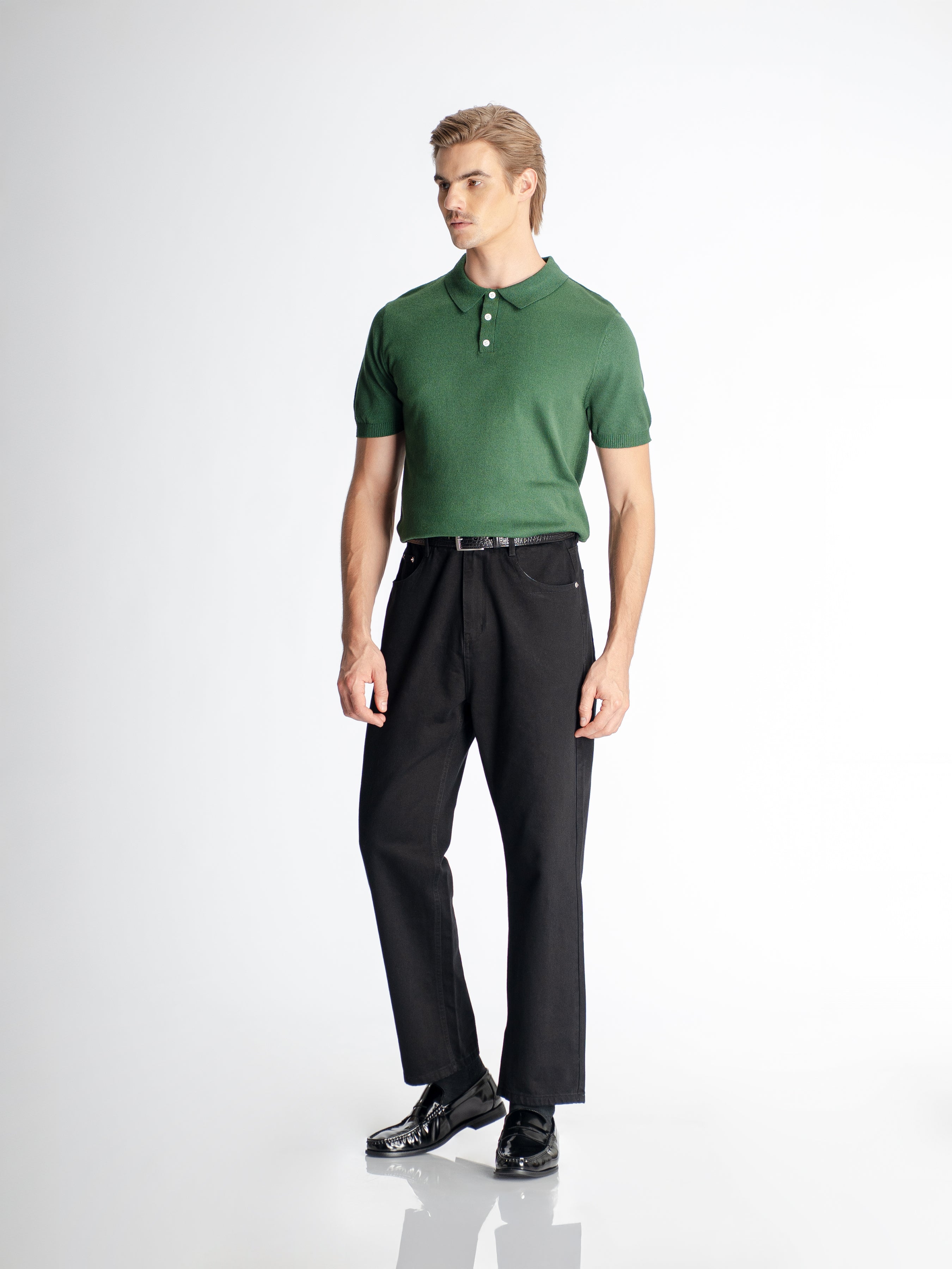 Noir Knit Polo Tee - Green